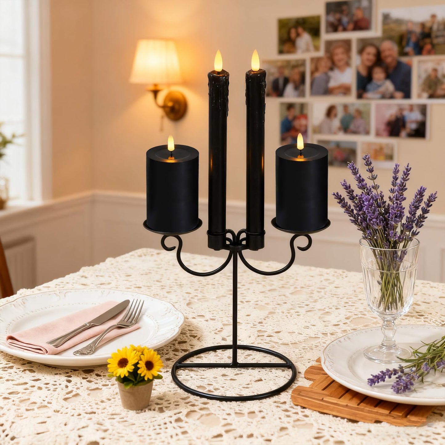 Lezonic Halloween Black Flameless Candles with Remote, Battery Operated Real Wax with Dripping Effect, Flickering LED Candles for Fireplace, Shelf, Centerpiece, Set of 4 (9.5" Taper & 5" Pillar