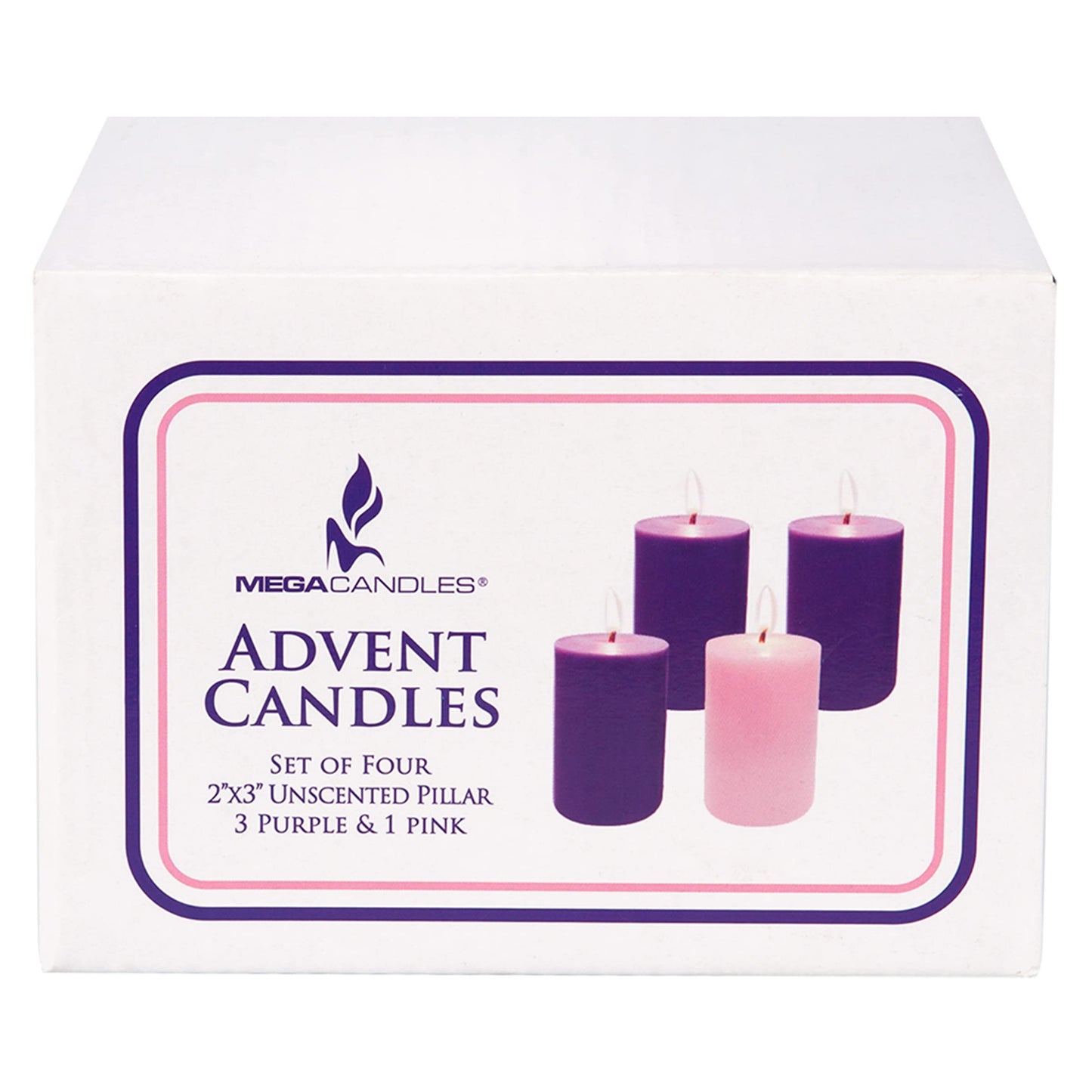 Mega Candles 4 pcs Unscented Christmas Advent Candles Set, Hand Poured Premium Wax Round Pillar Candle 2 Inch x 3 Inch, Holidays, Occasions, Events, Festivitiess, Devotional, Church, Wreath, Gifts
