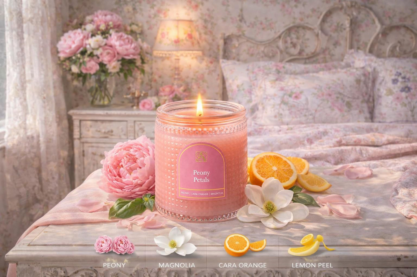 Aromatique, Peony Petals, Elegant Candle with Metal Lid, Home Fragrance for Relaxing Atmosphere, 6 oz, Mother's Day Gifts, Bridal Showers, Anniversaries, Holiday Gifts.