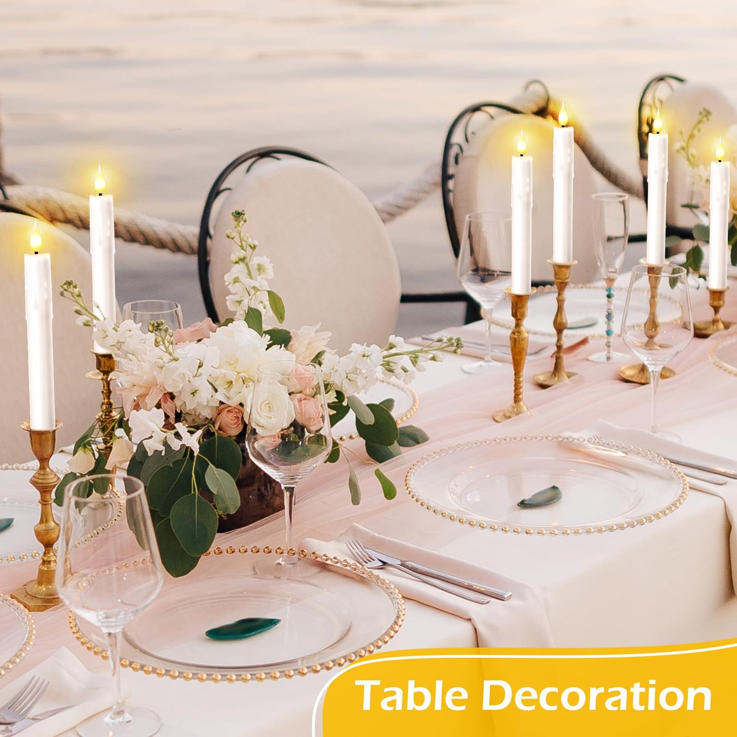Baquler 50 Pcs 7.7 Inch White Flameless Taper Candles Dripless Battery Operated LED Flickering Candlesticks Window Candle with 3D Flickering Flame for Easter Home Wedding Church Decor