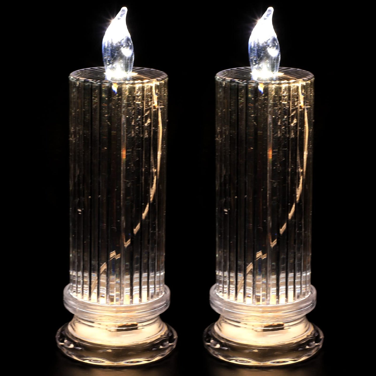 Beavorty 2pcs Electronic Candle Light Electric Candle Stick Artificial Candlestick Long Burning Taper Candle Glitter lamp Memorial Candles Flameless Candle Light Window Plastic Romantic