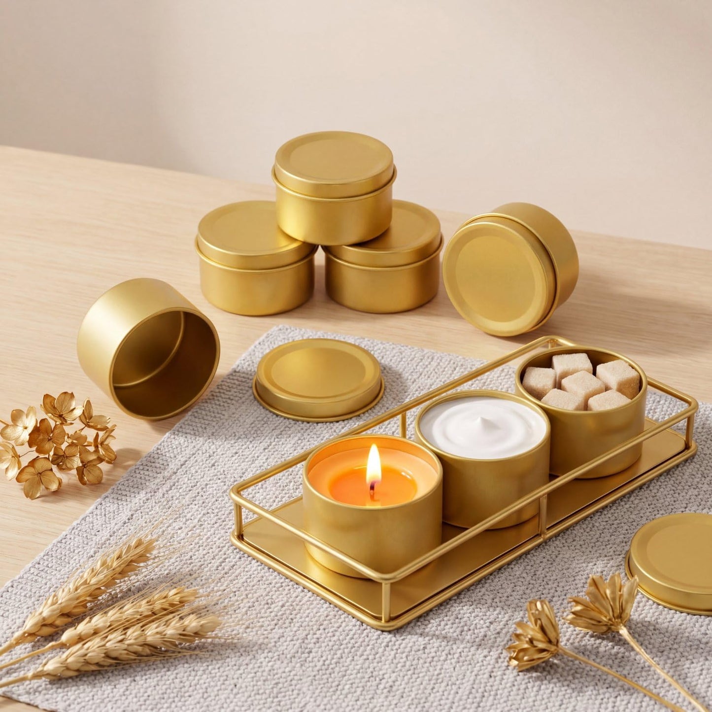 Suclain 100 Pack Gold Candle Jars for Making Candles Bulk, 3oz Mini Empty Candle Tins with Lids Heatproof Tinplate Metal Candles Containers for DIY Making, Arts & Crafts, Sample Storage, Party Gifts
