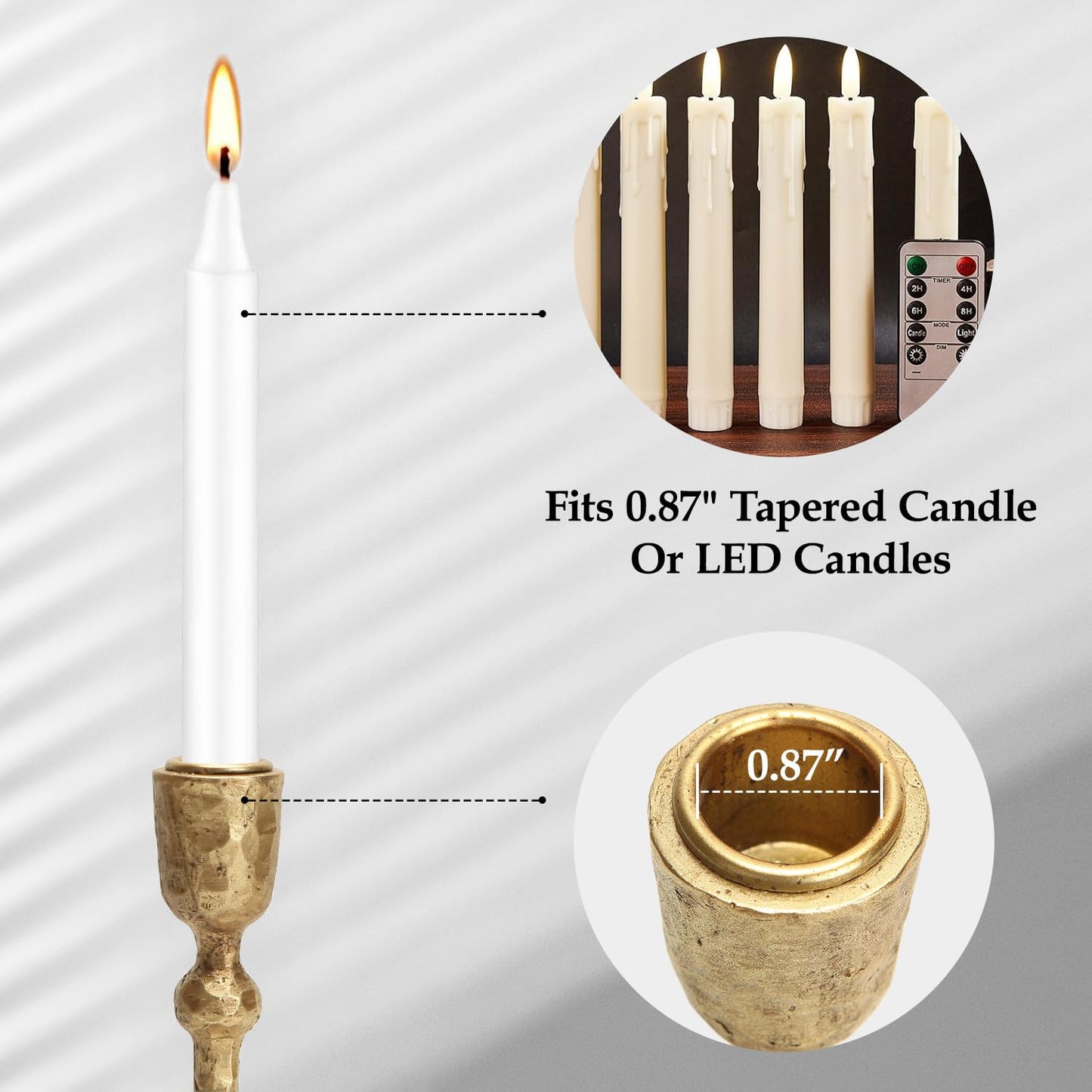 NIKKY HOME Vintage Elegant Gold Hammered Taper Candle Holders Set of 3