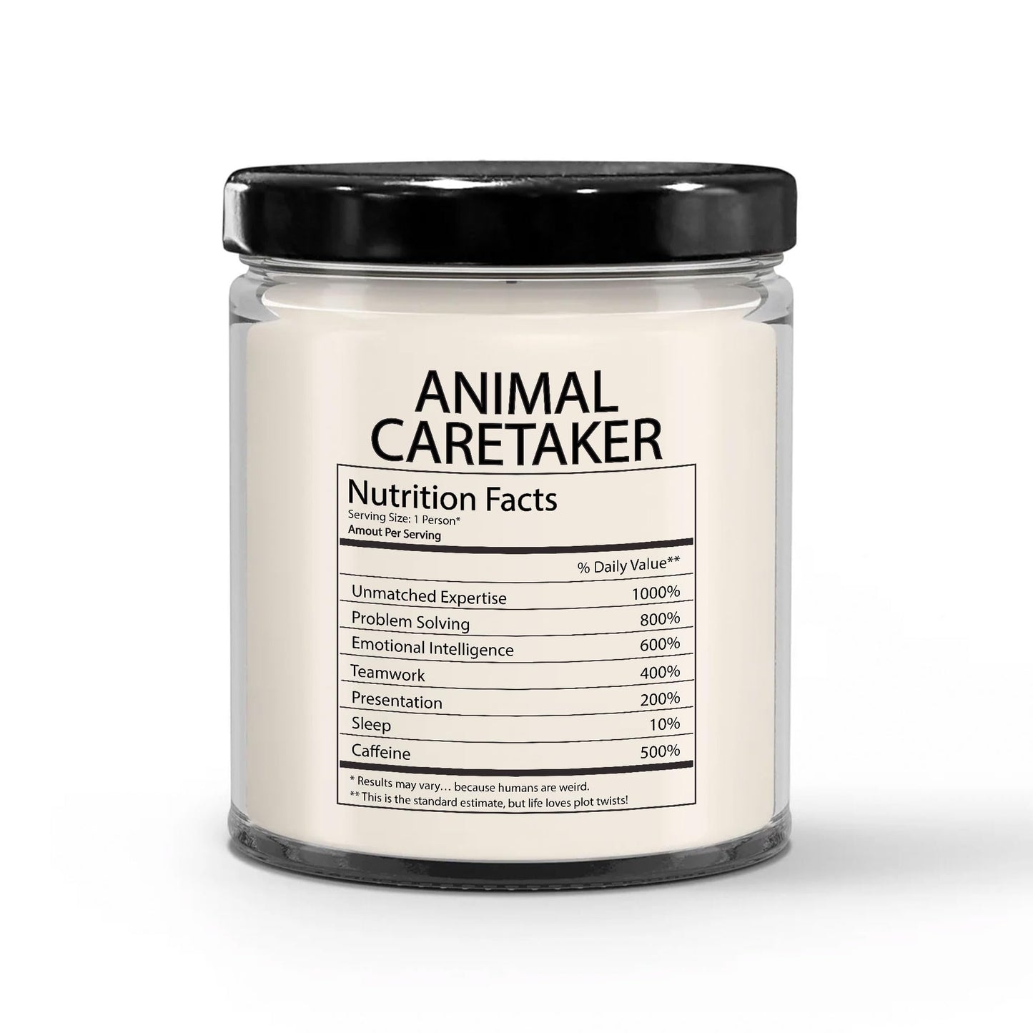 Funny Gifts for Animal Caretaker Nutrition Facts Label - Christmas Candle for Coworker Staff Employee Boss Manager - Thank You, Birthday - Vanilla Scented Soy Wax, 9oz