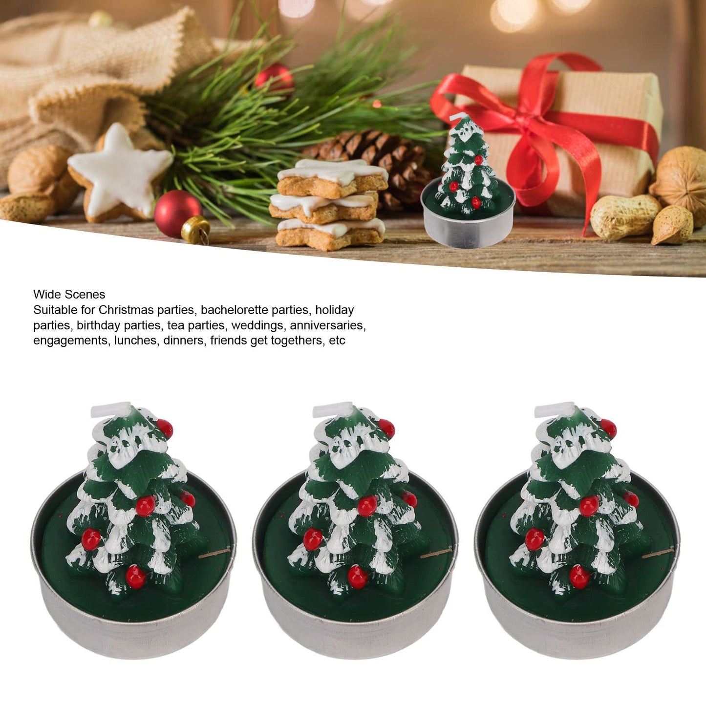 Srliya Christmas Tree Tealight Candles, Premium Paraffin Material, Long Burning Time, Cute Festive Design, 3pcs Tea Candle Holder, for Christmas Parties, Weddings