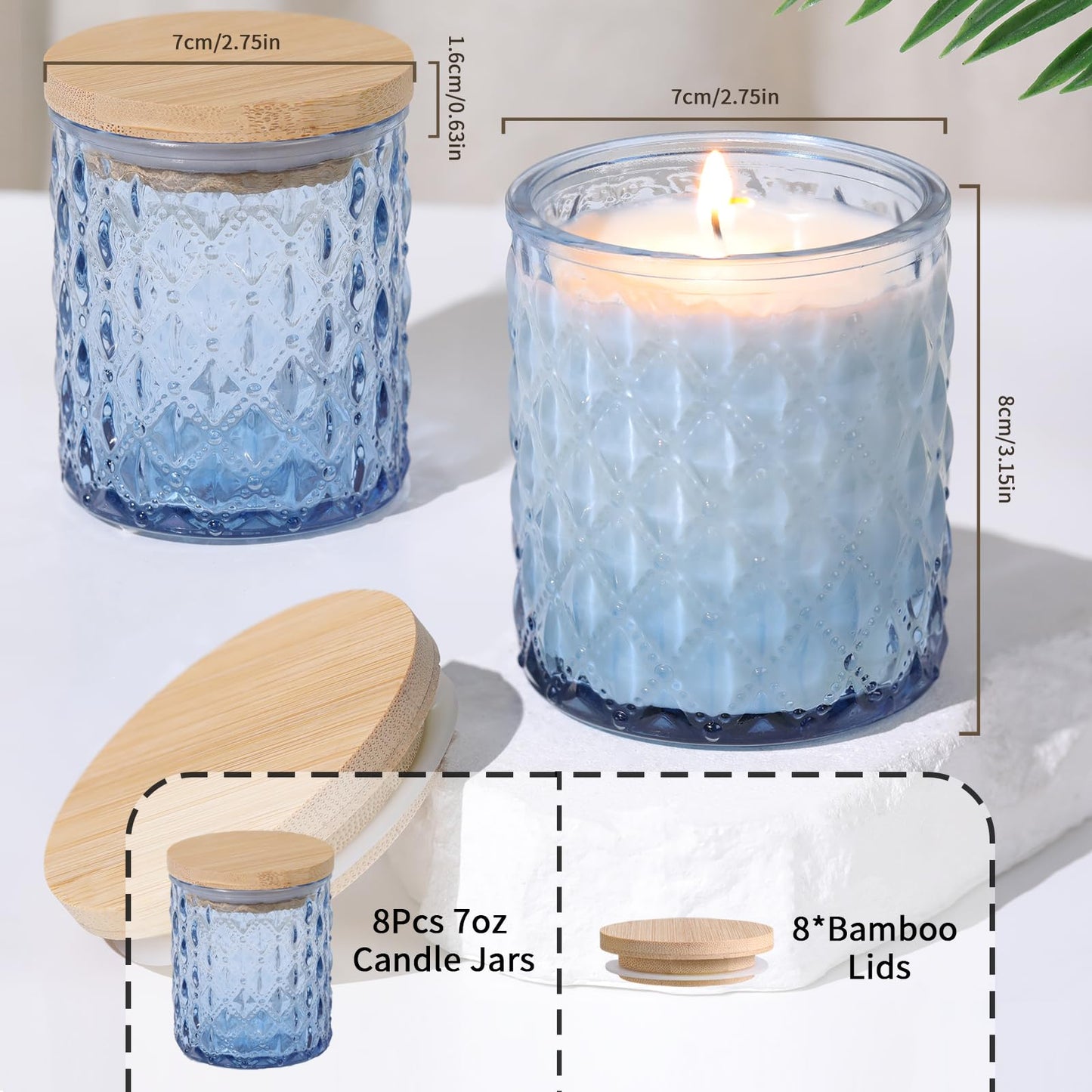MATAHUM 8 Pack Blue Candle Jars for Making Candles, 7 OZ Empty Glass Candle Making Jars with Bamboo Lids for Candle Making Supplies, Candle Containers Vessels for Home DIY Decoration