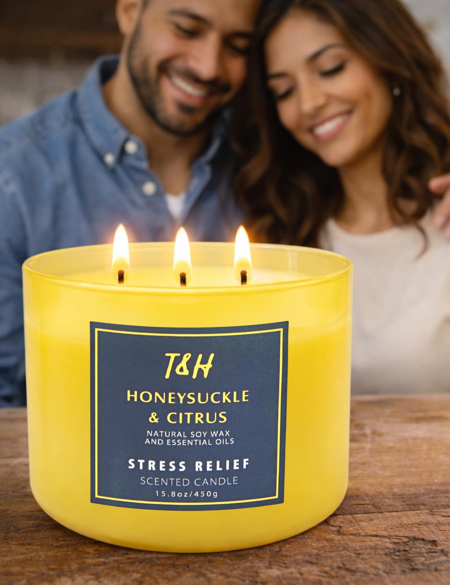 Honeysuckle Citrus 3-Wick Soy Candle | 15.8 oz Large Scented Candle for Home | Clean Burn Long Lasting | Fresh Floral Citrus Scent | Gift Ready
