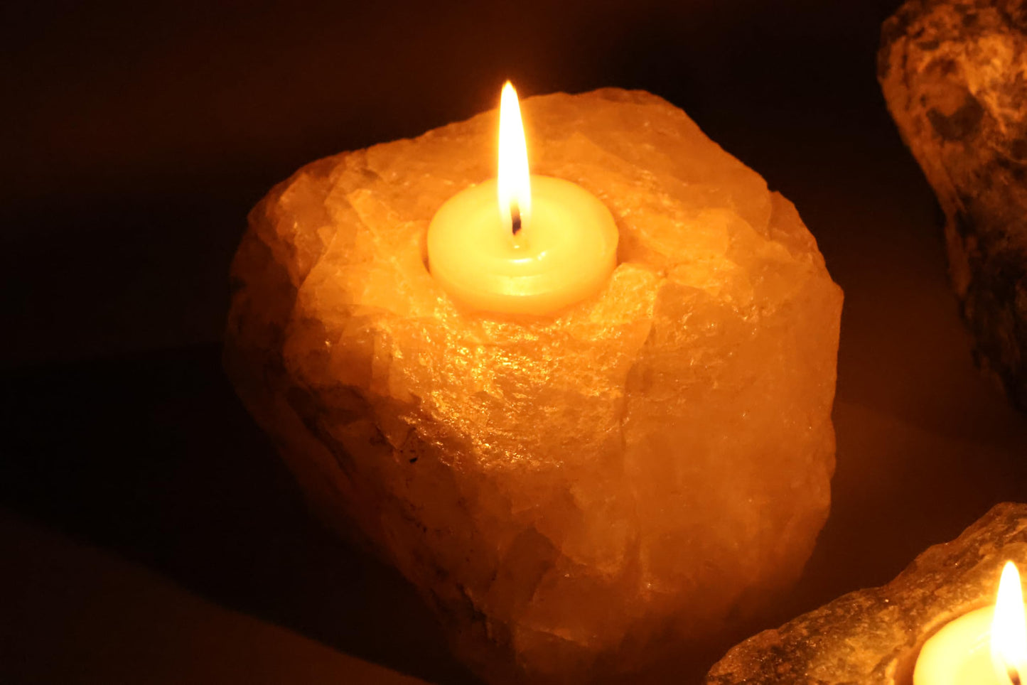 Nature’s Decorations Crystal Quartz Votive Tealight Holder - White Candle Holder for Side Tables, Countertops, Living Room, & Gifting - Rectangle Crystal Quartz Candleholder (3” x 3” x 1.5”)