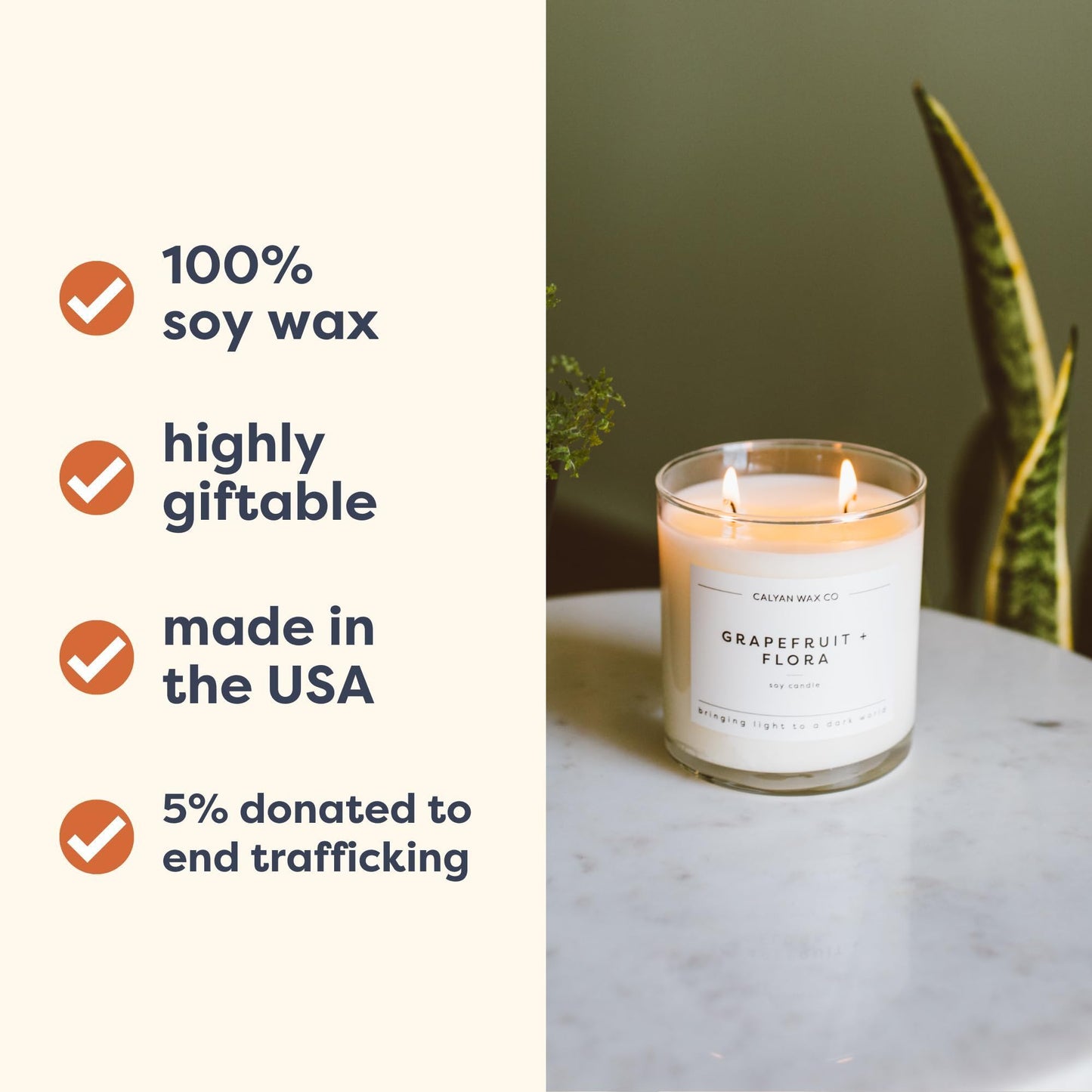 Calyan Wax Co. Desert & Agave 2 Wick Scented Candle - 37 Hour Burn - Luxury Clean Soy Wax Candles - Long Lasting Large Glass Jar Candle for Home - 8.8oz