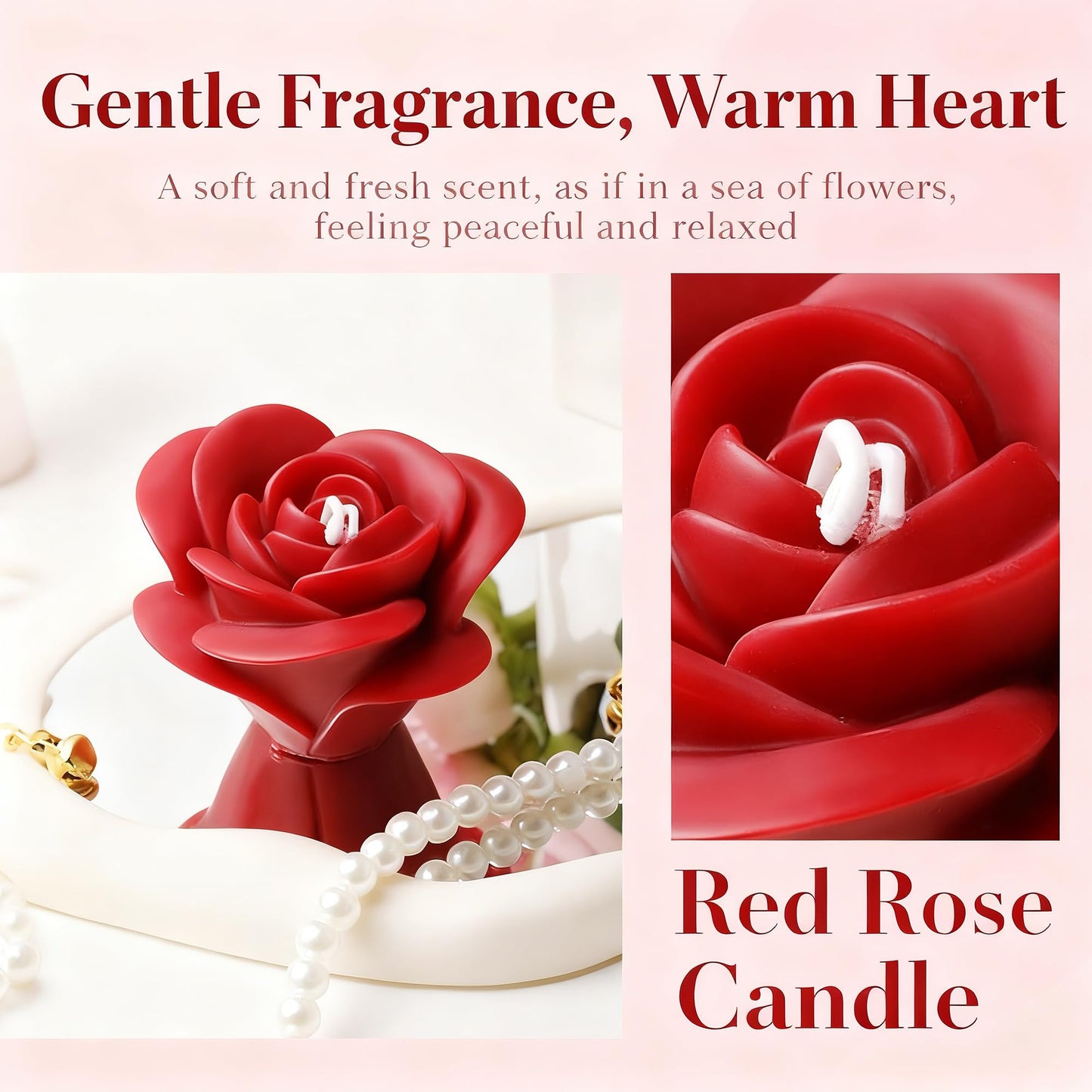 Red Rose Shaped Scented Candle,Natural Rose Fragrance in Elegant Flower Design,Soy Wax Smokeless Decorative Candle for Valentine's Day,Romantic Gifts & Wedding Home Decor