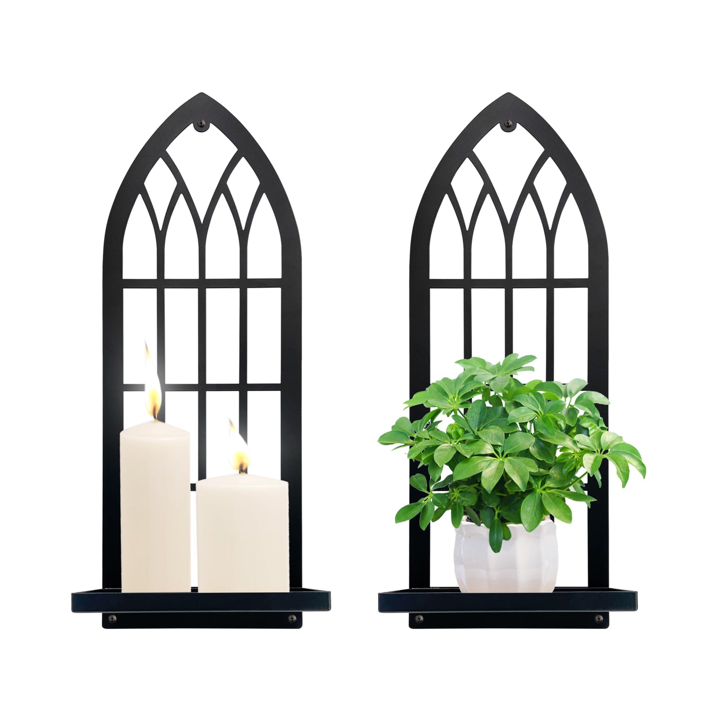 Gothic Wall Sconces Set of Two Candle Holder, Black Metal Gothic Wall Decor, Arched Church Wall Sconces, Rustic Farmhouse Home Wall Art Decor for Living Room, Bathroom, Bedroom, Dining Room(Arched)