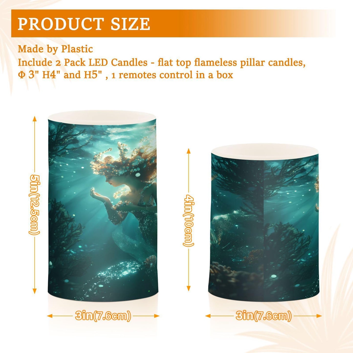 panksolu Flickering Flameless Candles, Underwater Mermaid LED Candles with Remote Timer, Battery Operated Candle for Valentine Wedding Halloween Christmas Decor - Set of 2
