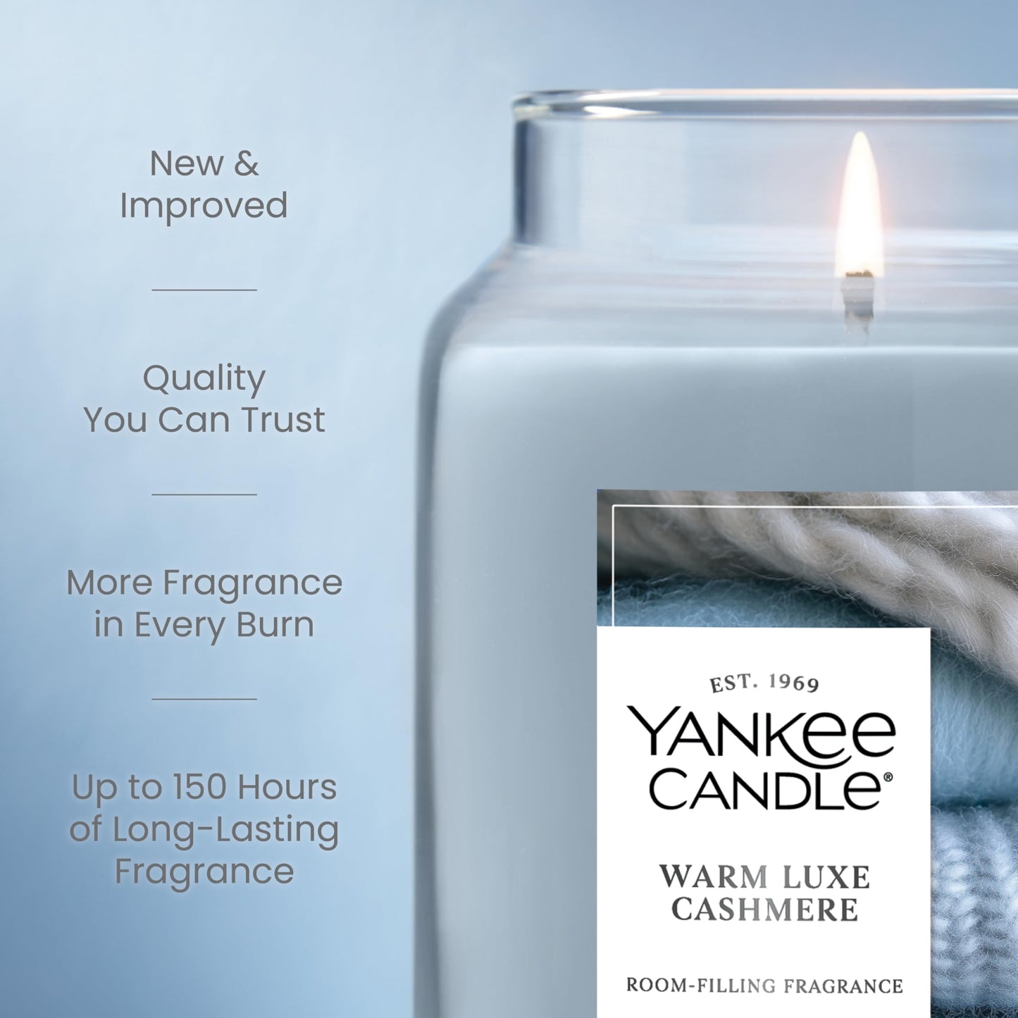 Yankee Candle Warm Luxe Cashmere, Scented Candle, 22oz Large Jar with up to 150 Hour Burn Time, Giftable