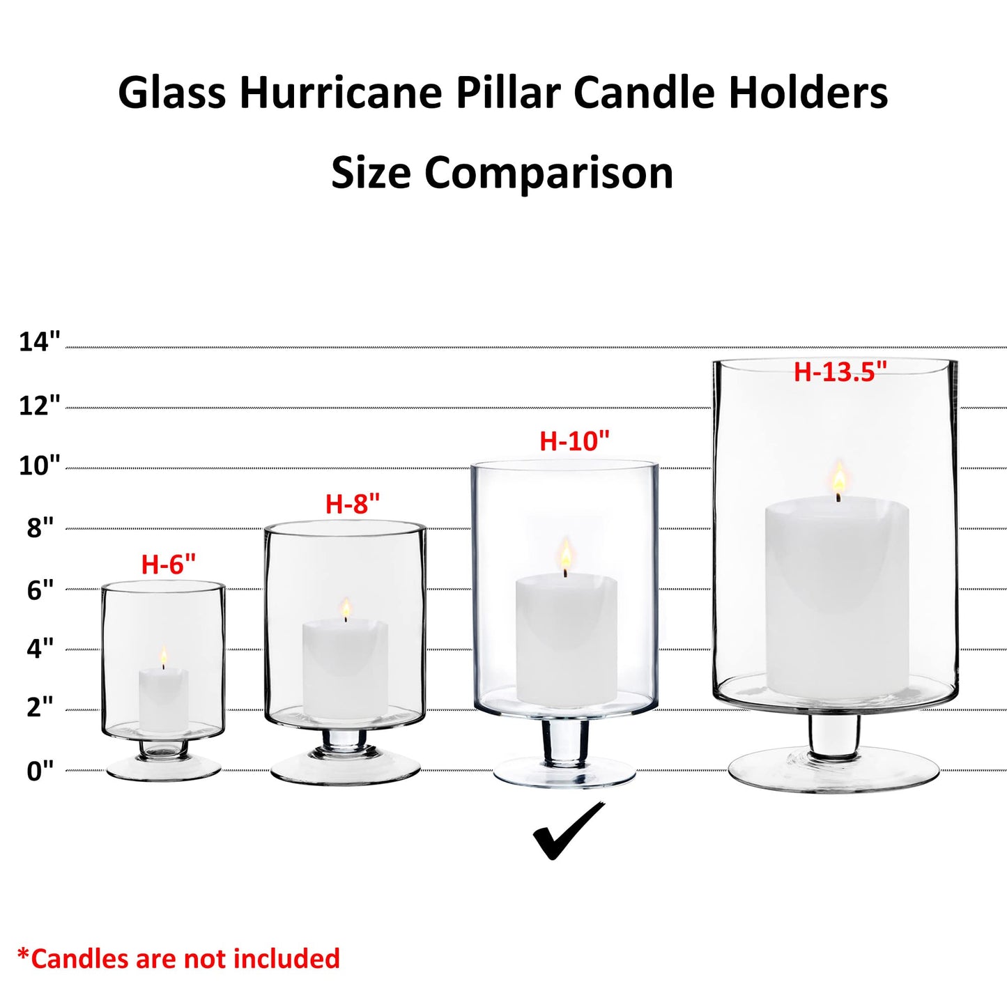 CYS EXCEL Glass Hurricane Pillar Candle Holder (H:10" W:6") | Multiple Size Choices Short Stem Candle Centerpieces | Stemmed Glass Cylinder Candle Vase