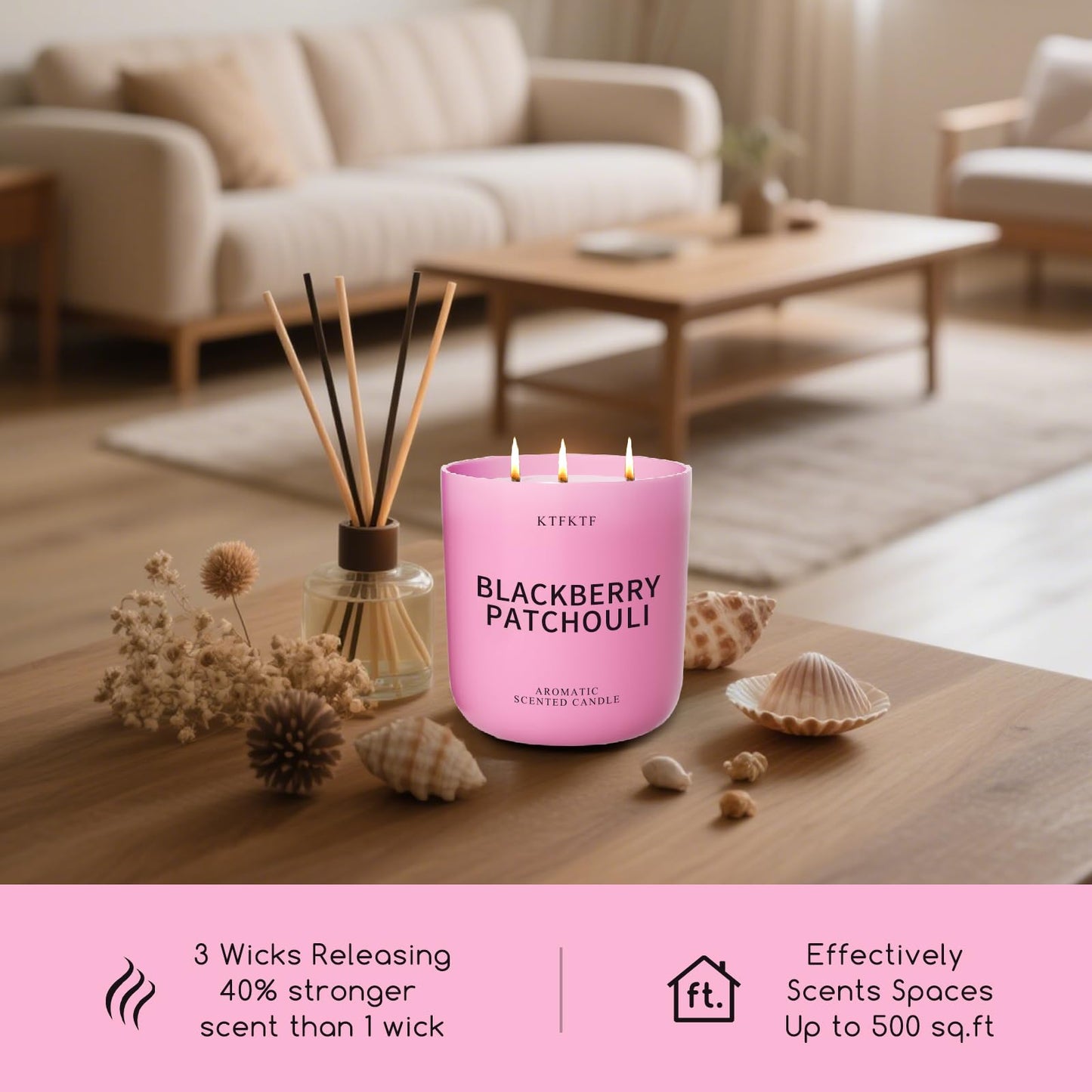 KTFKTF BlackBerry Patchouli Scented Candle for Home, 14.1oz 80 Hour Long Lasting Aromatherapy Candles for Focus & Balance, Non-Toxic Essential Oil & Soy Wax | Fruity-Spicy Earthy Fragrance