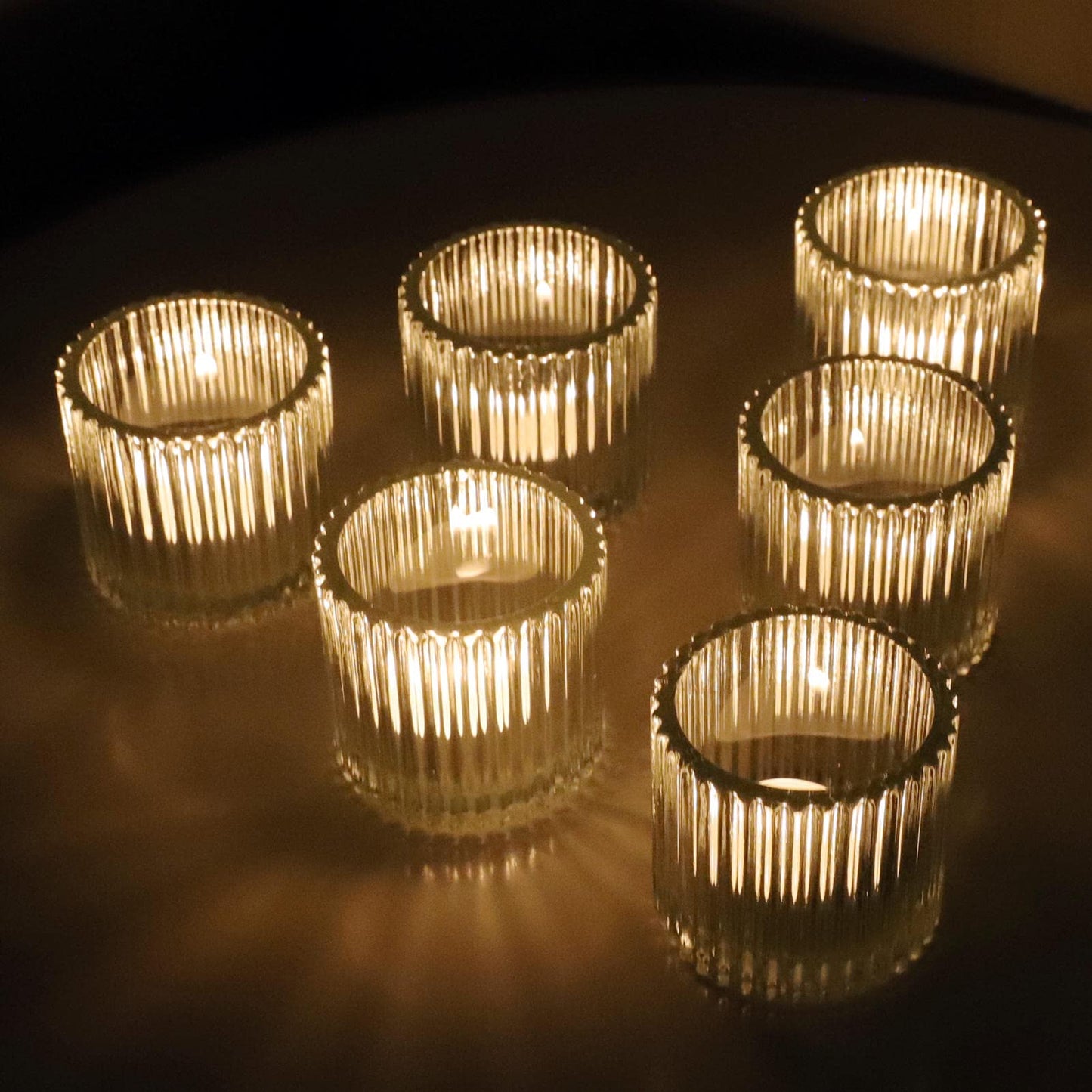 VOHO Clear Votive Candle Holders Set of 6, Glass Votive Candle Holder for Wedding Party, Glass Tealight Candle Holder for Table Centerpiece(2.75'' x 2.56'', Clear)