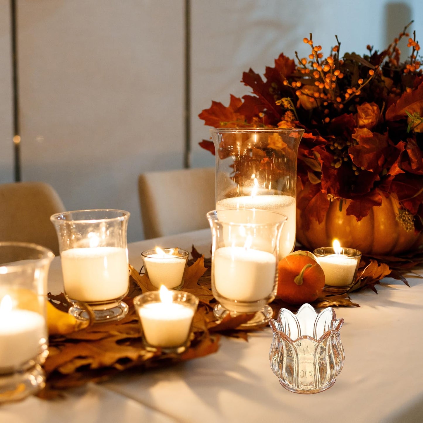 uxcell Glass Tea Light Candle Holder, Tulip Crystal Glass Votive Candle Holder for Desk Table Centerpiece, Wedding, Party, and Home Decor(Brown)
