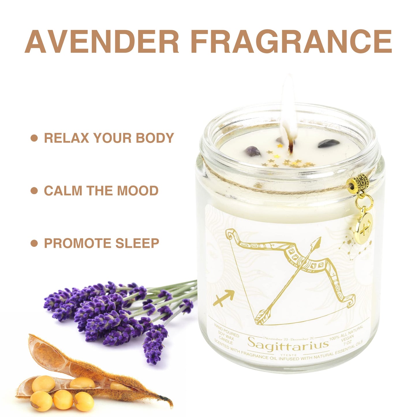 YTENTE Sagittarius Zodiac Sign Candles Gift, Zodiac Sign Crystals Candles Jar, Astrology Lavender Scented Soy Stones Candles Best Friends Gifts for Women Men Sister Brother Funny Birthday Gift