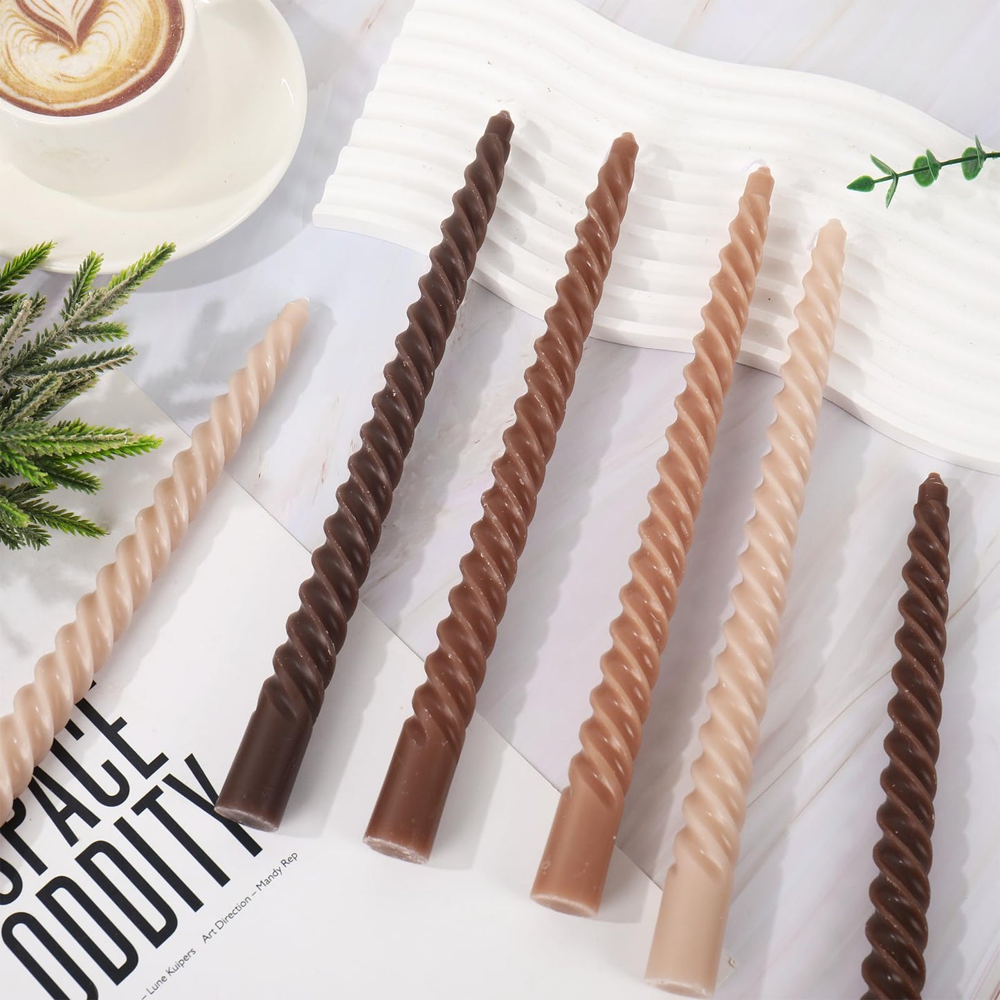 Whaline 8Pcs 10 Inch Gradient Brown Spiral Taper Candles Dripless Twisted Wax Candles Long Unscented Candle Sticks for Wedding Party Home Dining Table Decor