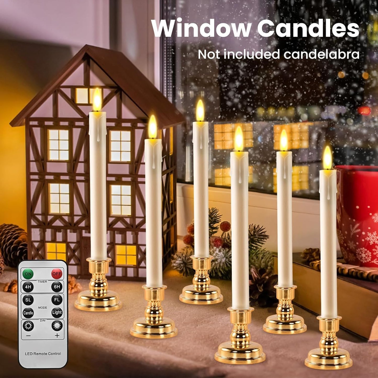 JOSU LED Flameless Taper Candles with Remote Timer, 6 Pcs Ivory Fake Candlesticks Battery Operated 3D Flickering, Realistic Electric Candles Warmer Lamp Light for Wedding Party Home Decor, 0.78"x8.86"