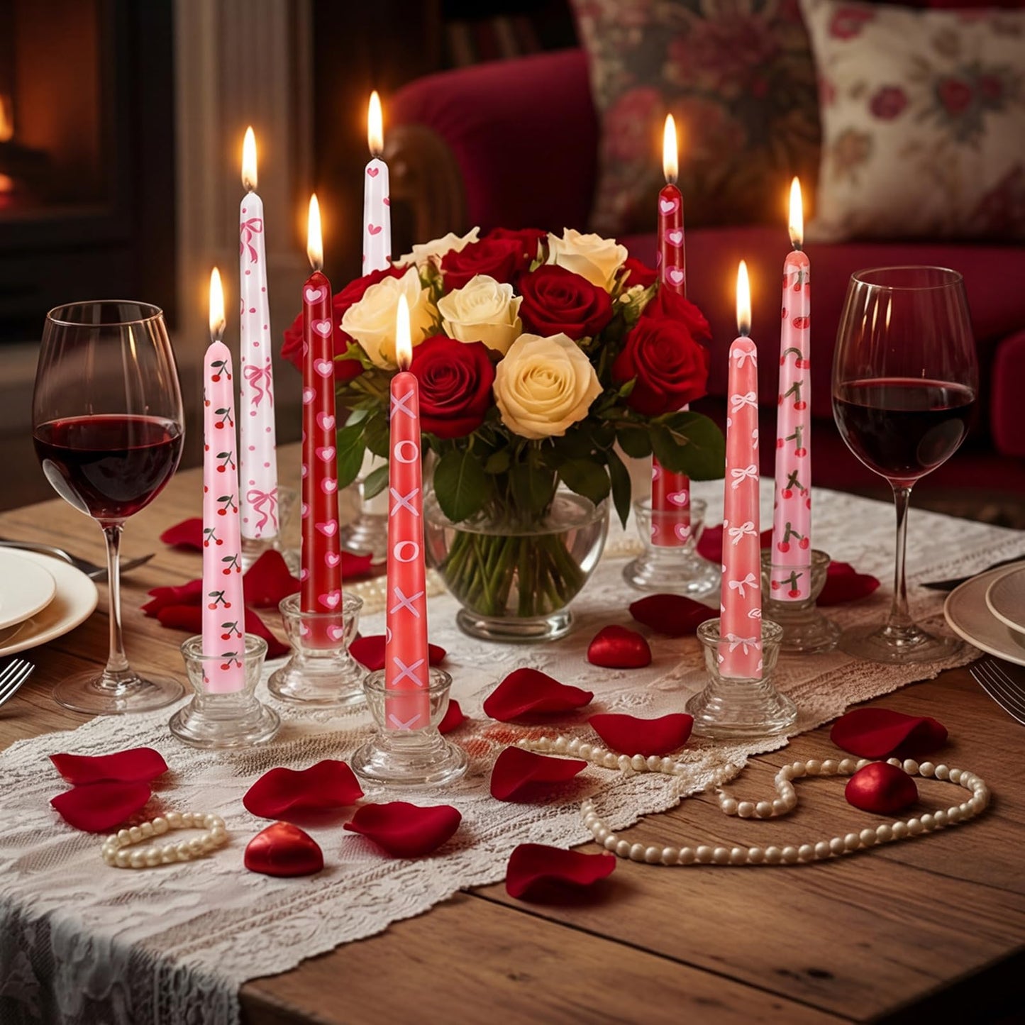 Lounsweer 8 Pcs Valentine Taper Candles 10 Inch Pink Red Heart Decorative Candlesticks Long Unscented Taper Candles for Birthday Wedding Anniversary Party Home Table Decor Holiday Gift