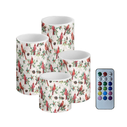 NETILGEN Christmas Cardinal Bird Flickering Flameless Candles with Battery Powered LED Candles with Remote Timer Color Changing Control 4 Pcs Set