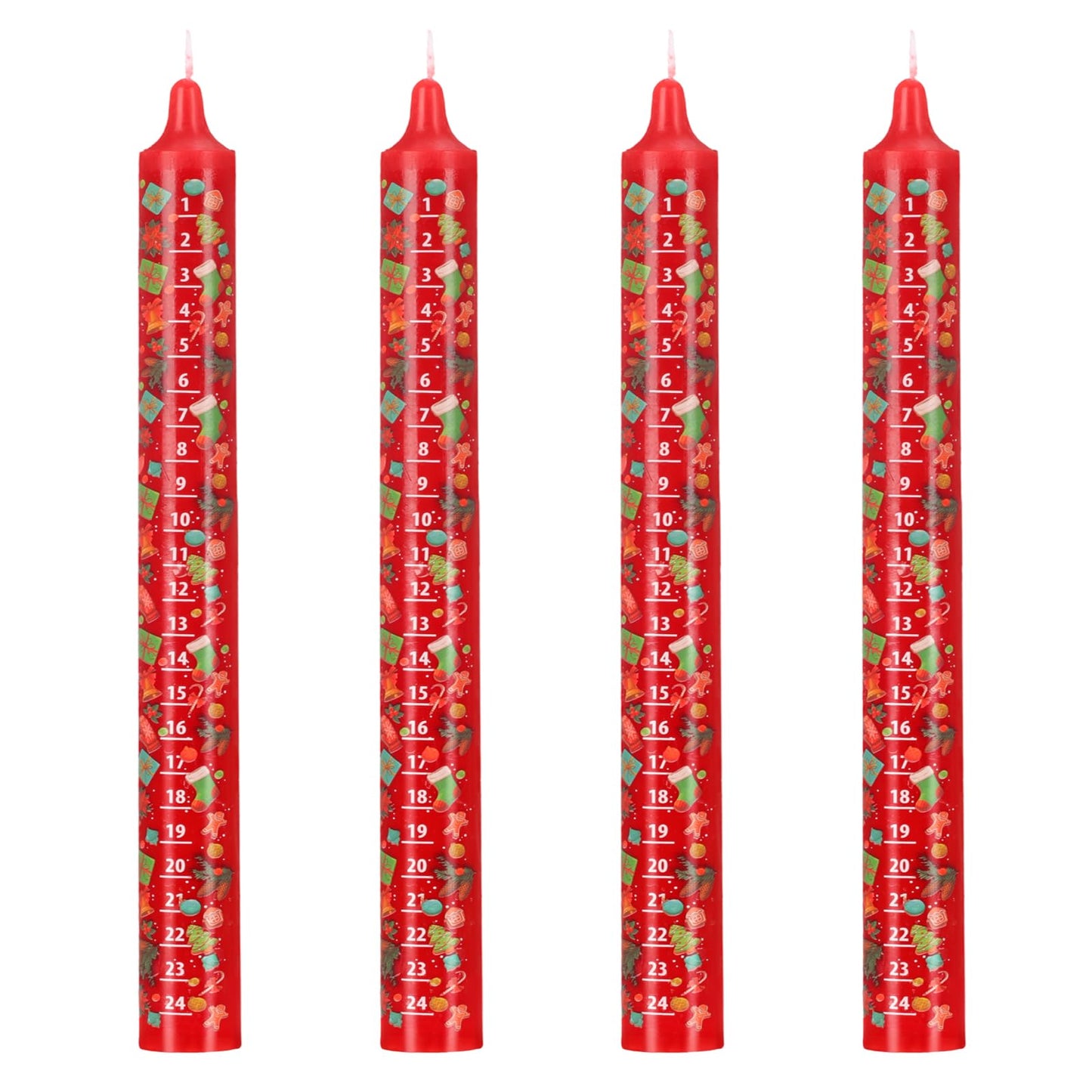 Nuanchu 4 Pcs Advent Festive Christmas Calendar Candle 24 Numbers Countdown to Christmas Red Advent Candle for Xmas Gifts(Classic)
