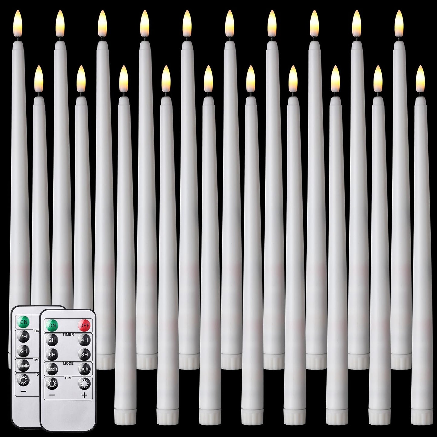 Tuanse 20 Pcs Flickering Flameless Taper Candles Bulk LED Battery Operated Realistic Flame Effect with Remote & Timer Safe No Fire Wax Drip Candles for Wedding Church Home Decor (12.4",White)