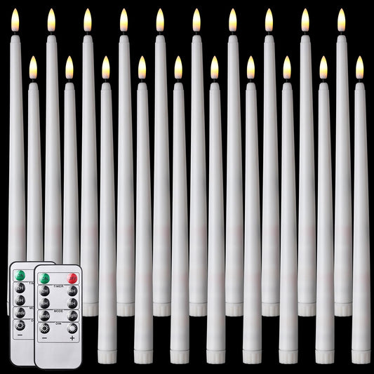Tuanse 20 Pcs Flickering Flameless Taper Candles Bulk LED Battery Operated Realistic Flame Effect with Remote & Timer Safe No Fire Wax Drip Candles for Wedding Church Home Decor (12.4",White)