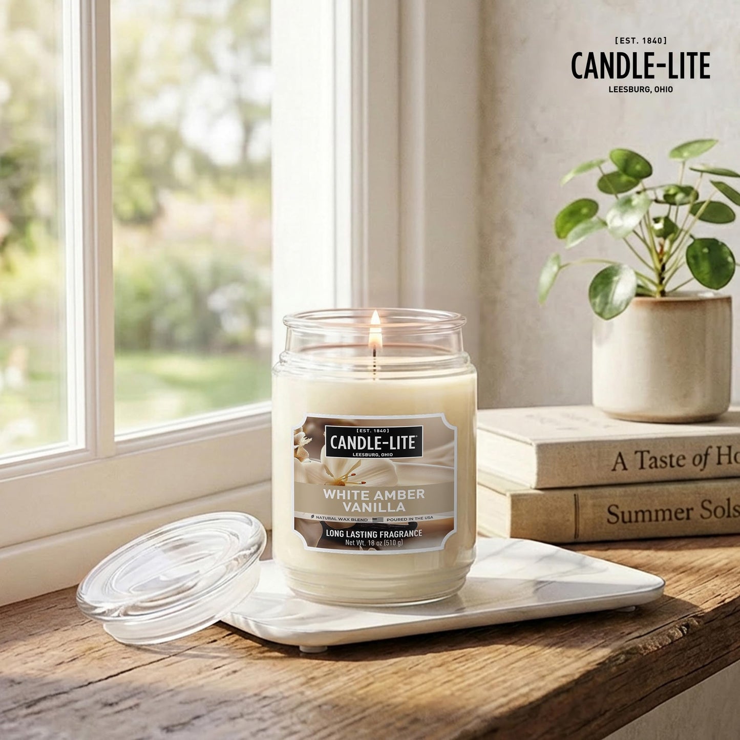 Candle-lite Scented Candles, White Amber Vanilla, 18 oz Jar, Proudly Poured in the USA, Aromatherapy Candle, Single-Wick with 110 Hours of Burn Time, Perfect for Creating a Relaxing Ambiance