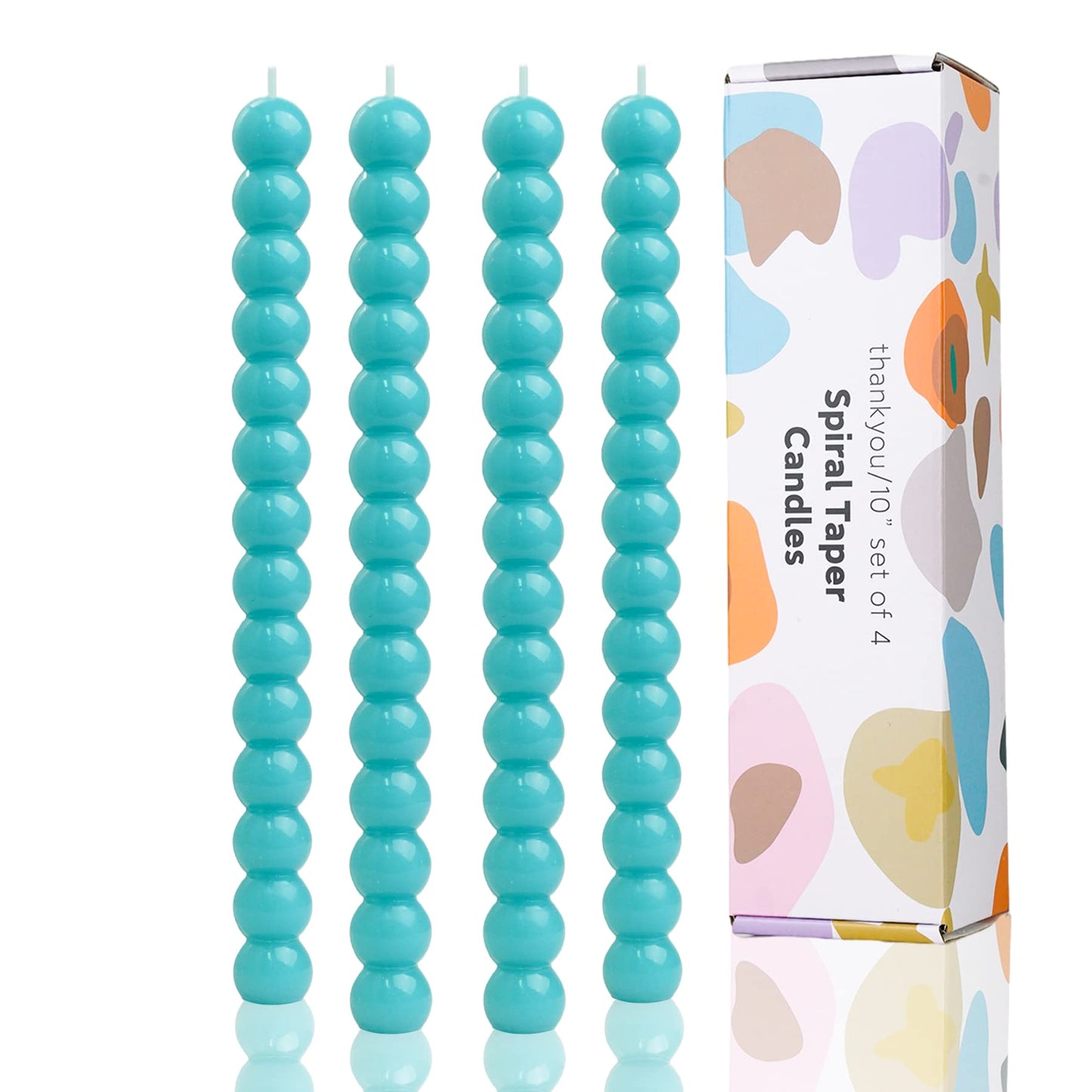 LPUSA Teal Spiral Taper Candles Twisted Candle Conical Stick Candles for Holiday Wedding Party Wax Unscented Dinner Candle Dripless,Christmas Gift H 10 Inch, 4pcs（Teal-C）