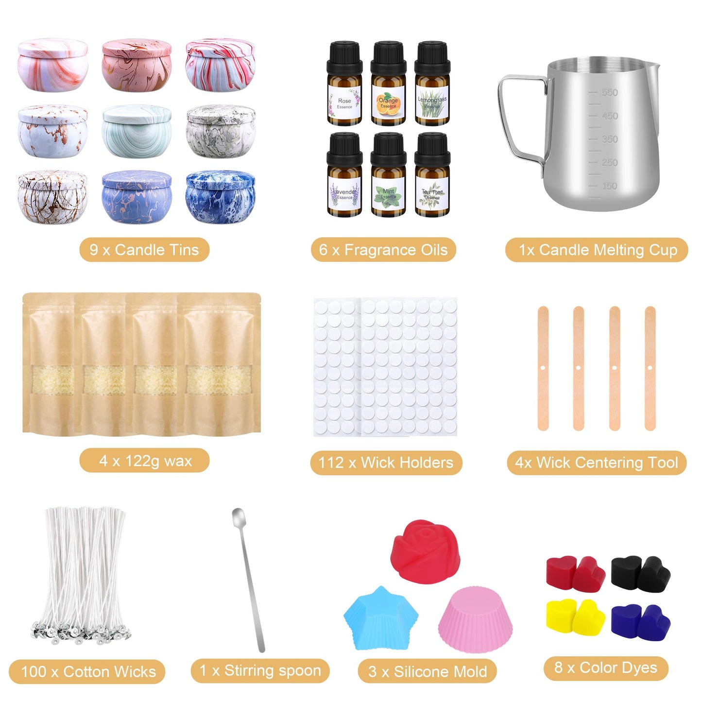 Candle Making Kits for Adults, Candle Making Supplies Accessory for Beginner, DIY Scented Candle with Beeswax, Essential Oil, Wicks, Wax Melting Pot, Moulds, Candle Jars, Dye, Make Your Own Candle