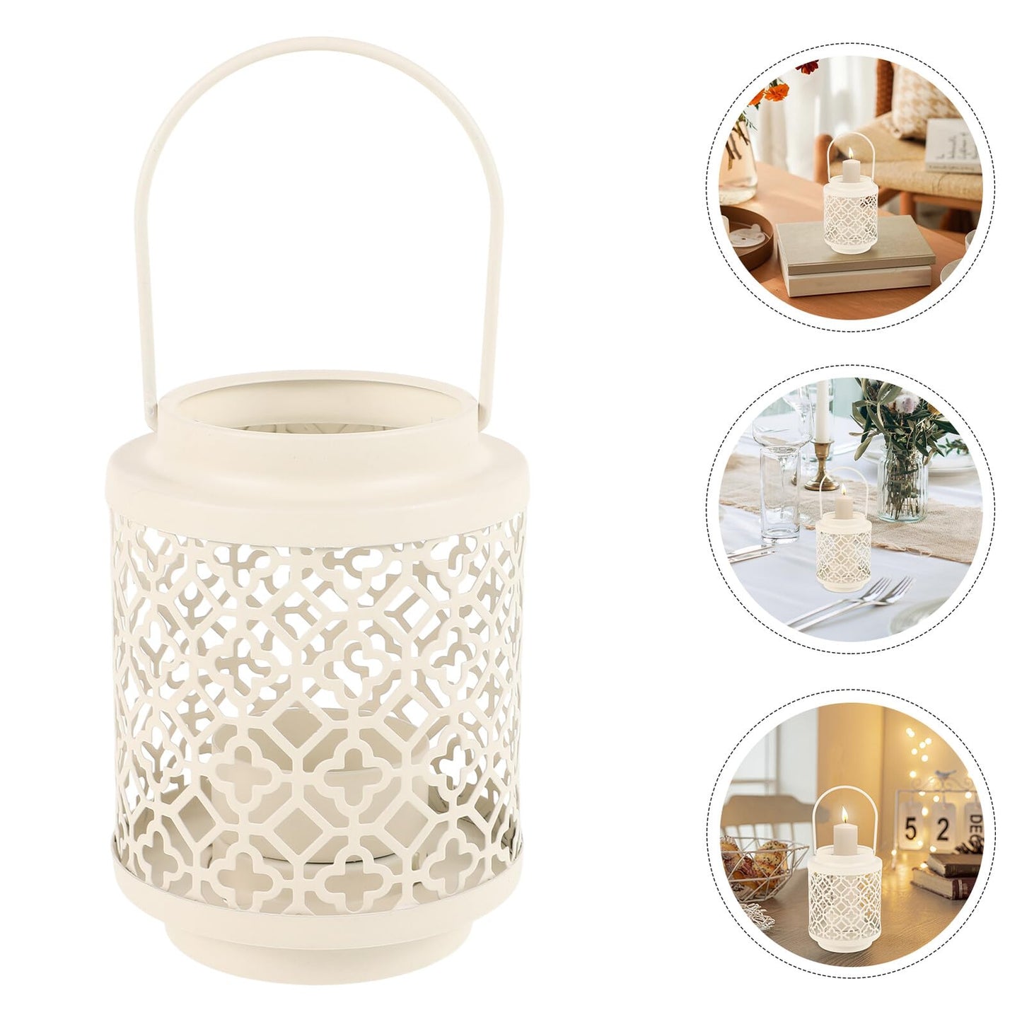HYTROVE Iron Art Hollow-Out Candle Holder, White Decorative Candlestick for Restaurant and Tabletop, Elegant Lantern for Home Dinner Centerpiece