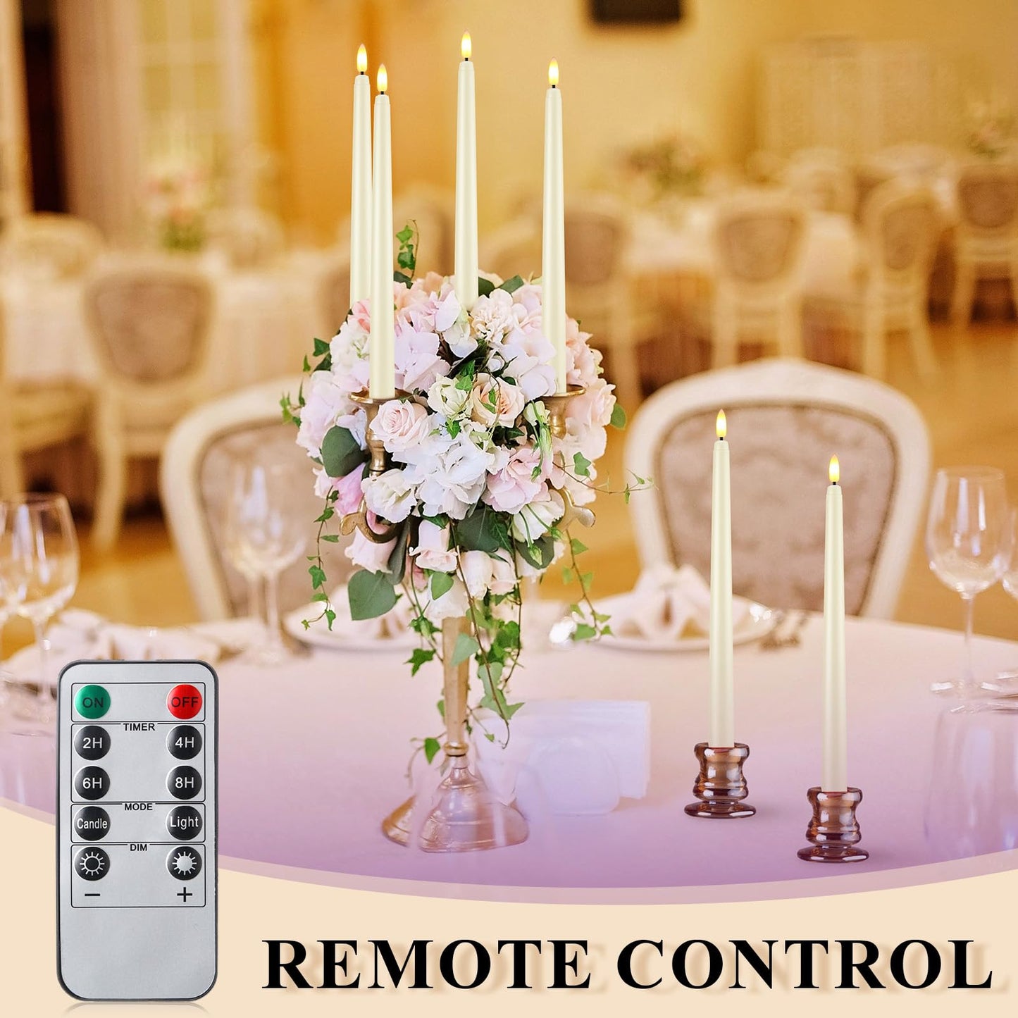 Reginary 48 Pcs Flameless Taper Candles with 4 Remote, Battery Operated Flickering Flameless Taper Candles 3D Wick Fire LED Faux Wax Lights for Wedding Christmas Holiday(Ivory,11 Inches)