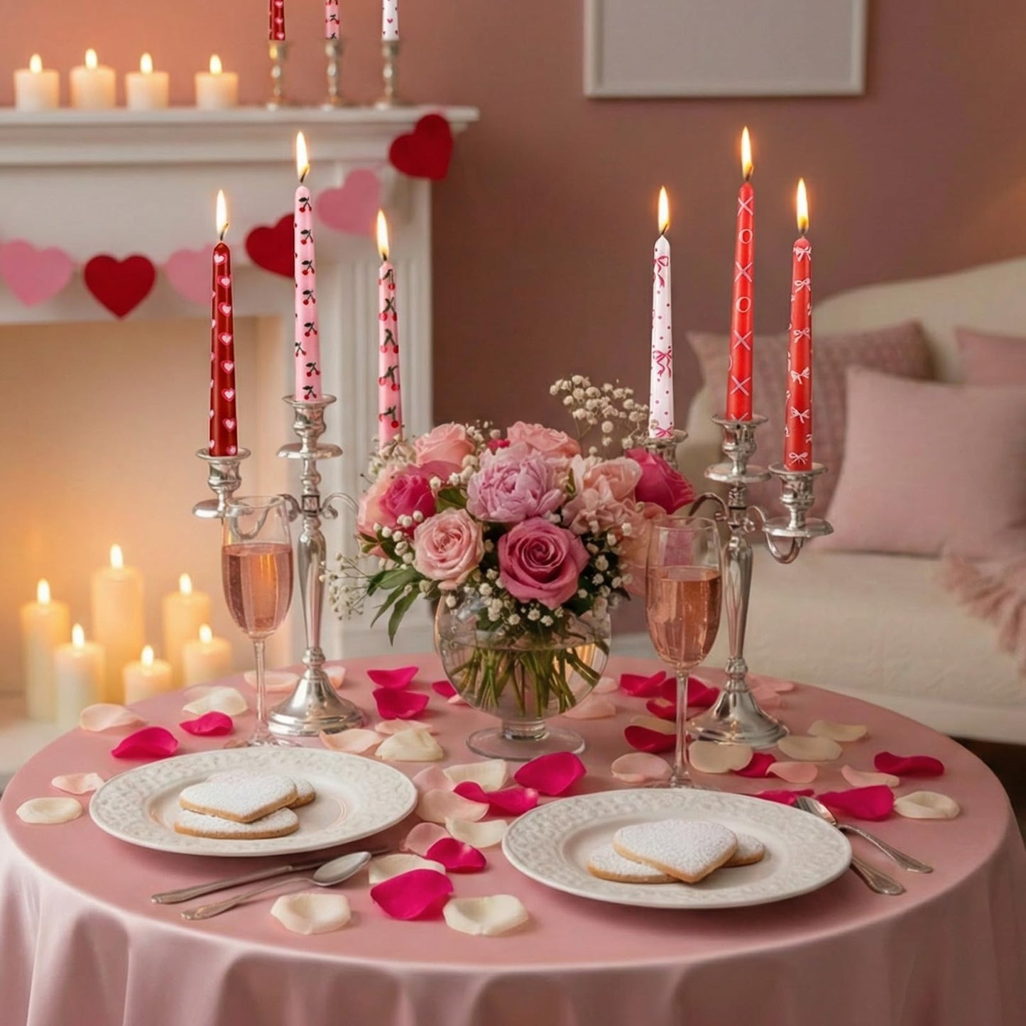 Lounsweer 8 Pcs Valentine Taper Candles 10 Inch Pink Red Heart Decorative Candlesticks Long Unscented Taper Candles for Birthday Wedding Anniversary Party Home Table Decor Holiday Gift
