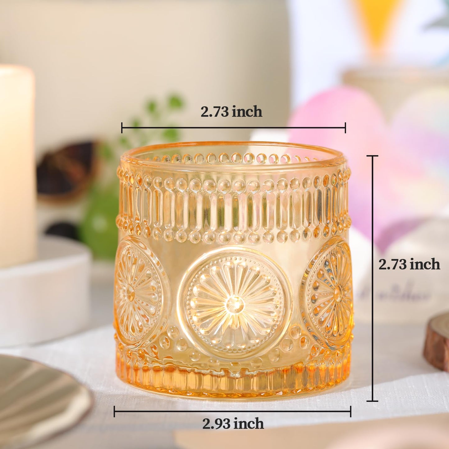 Sunnyfuture 6Pcs Large Votive Candle Holders Orange Glass Tealight Candle Holders for Wedding, Table Centerpiece, Party, Birthday, Home Decor