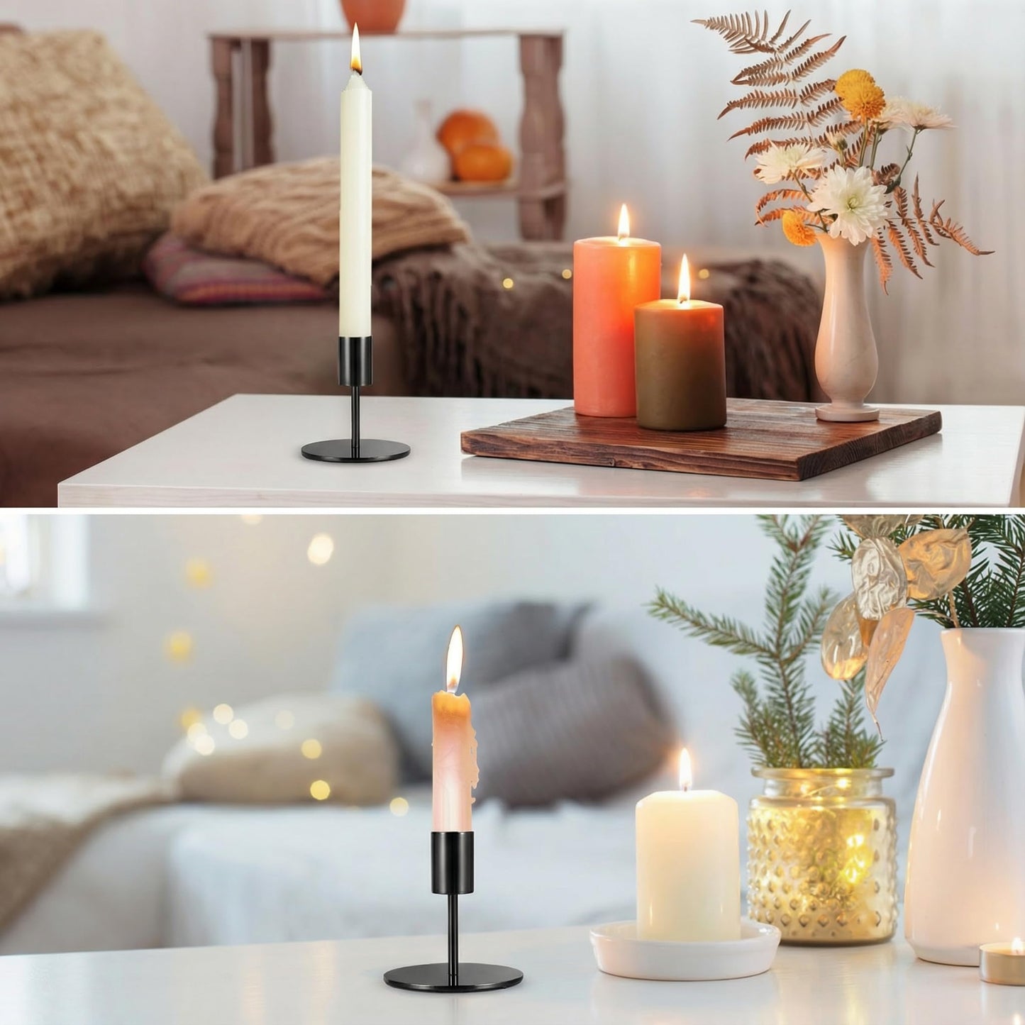 3 Pcs Black Candlestick Holders Set - Matte Black 5.5" & 3.3" Taper Candle Holders for Modern Table Centerpiece and Home Decor