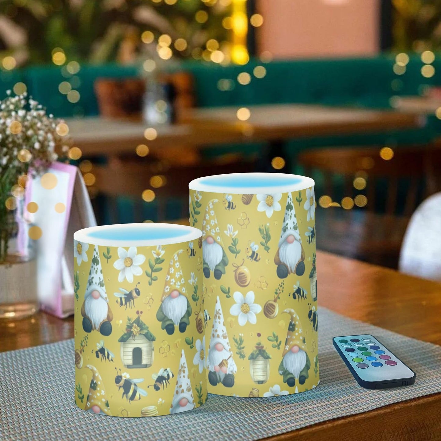 Flameless Candles Battery Operated White Sunflowers Gnome Flickering Led Pillar Candles With Remote Control Summer Honey Floral Colour Changing Warm Light Candles For Wedding Festival Halloween Chr