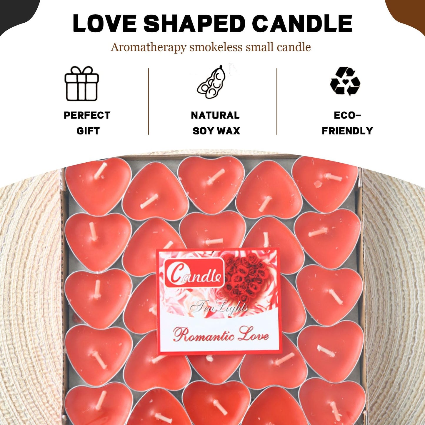 Heart Shaped Tealight Candles 50 Packs,25 * 2 Layers Romantic Love Unscented mokeless for Dinner Home Wedding (Red)