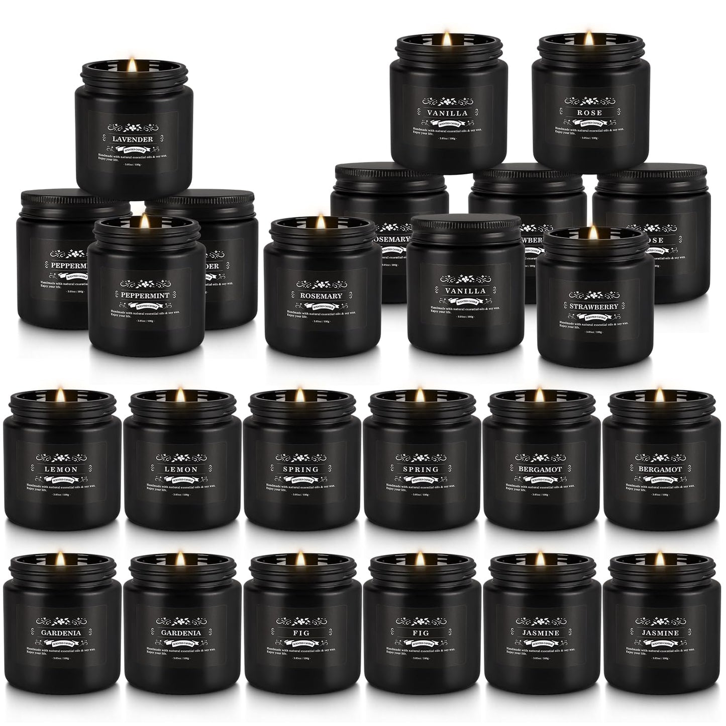 24PCs Black Scented Candles - Men Candle Gift Set, Soy Wax Candle for Parties, Yoga,and Home Decor, Indoor Outdoor 3.05Oz