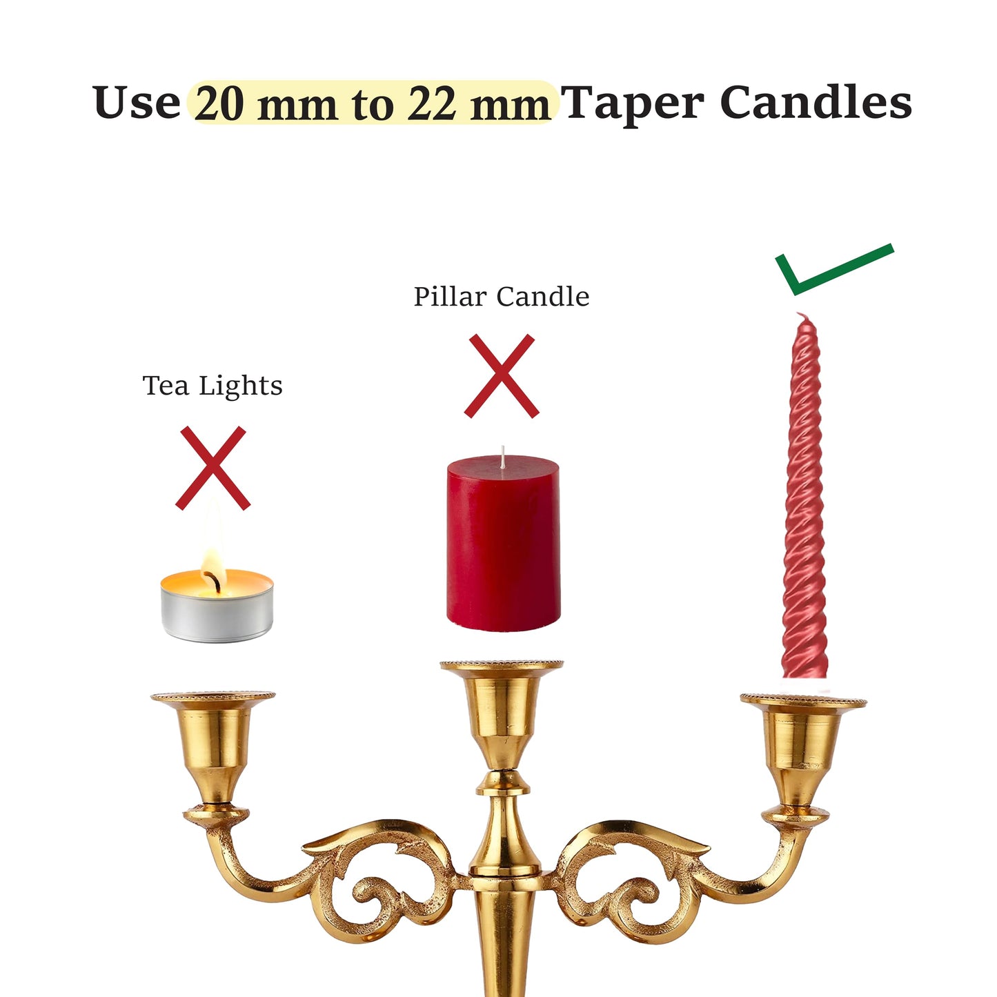Rely+ 3 Arm Candelabra Taper Candle Holders Decorations Indoor Kitchen Décor Table Candles Candlestick Candelabra Centerpiece (Gold)