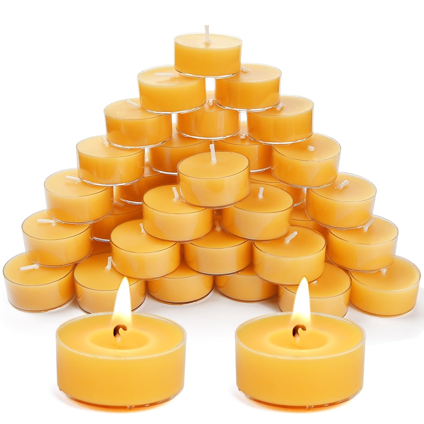 DEYBBY Natural Beeswax Tea Candles 40 Pack, Unscented Pure Organic Beeswax Tealight Candles Bulk, 4-5 Hours Small Tealights in Clear Cup for Home Decoration Emergency Bath Relaxation