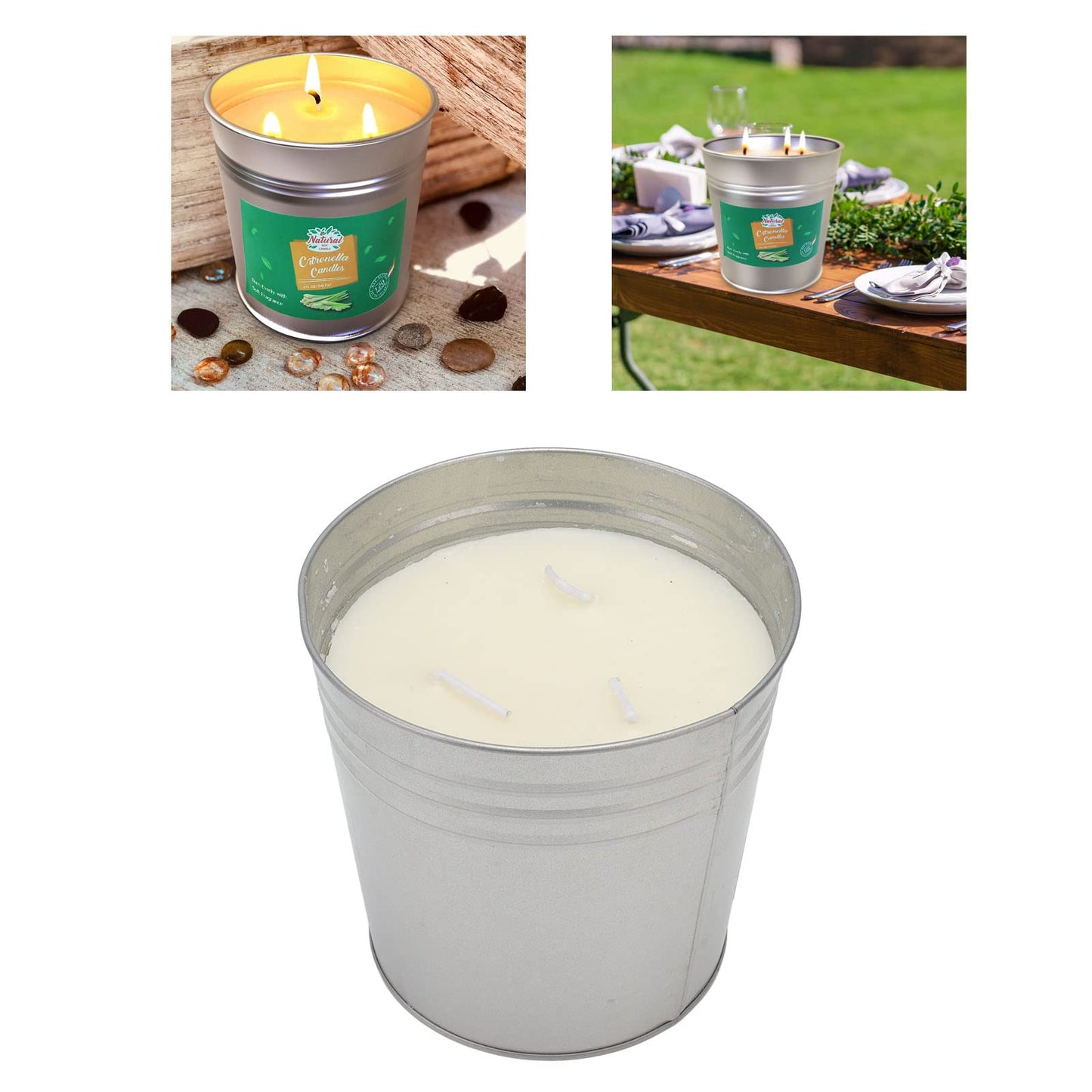 Pwshymi Scented Candle Smokeless 3 Wick Metal Bucket Soy Wax Essential Oil Scented Candle for Dining Garden Camping, Candles Gifts Set for Women, Birthdays, Weddings, Chr