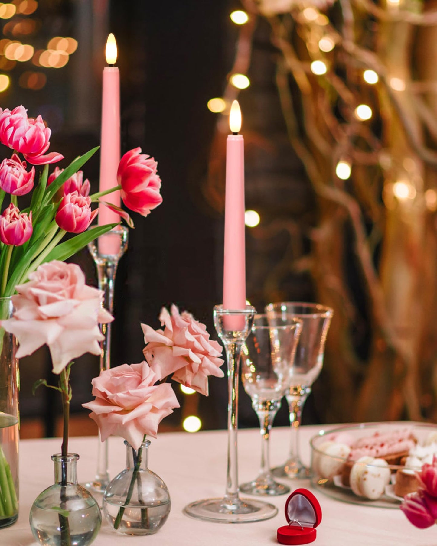 FREEPOWER Pink LED Taper Candles with Remote Flameless Battery Operated Window Candles with 3D Black Wick& Cycle Timer for Table Centerpieces, Christmas and Home Decor, Pack of 6