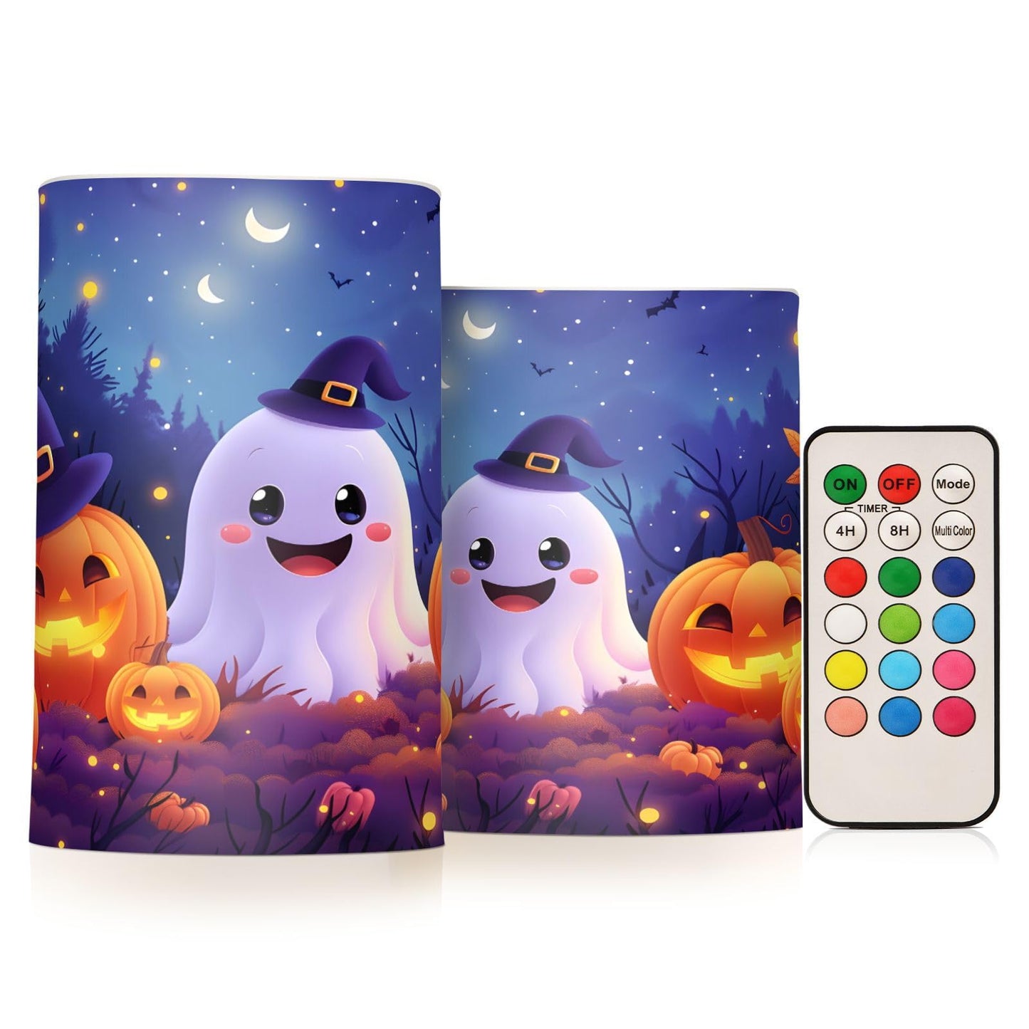 BOENLE Flickering Flameless Candles, Halloween Ghosts Pumpkins LED Candles with Remote Timer, Set of 2 Battery Operated Candle for Valentine Wedding Birthday