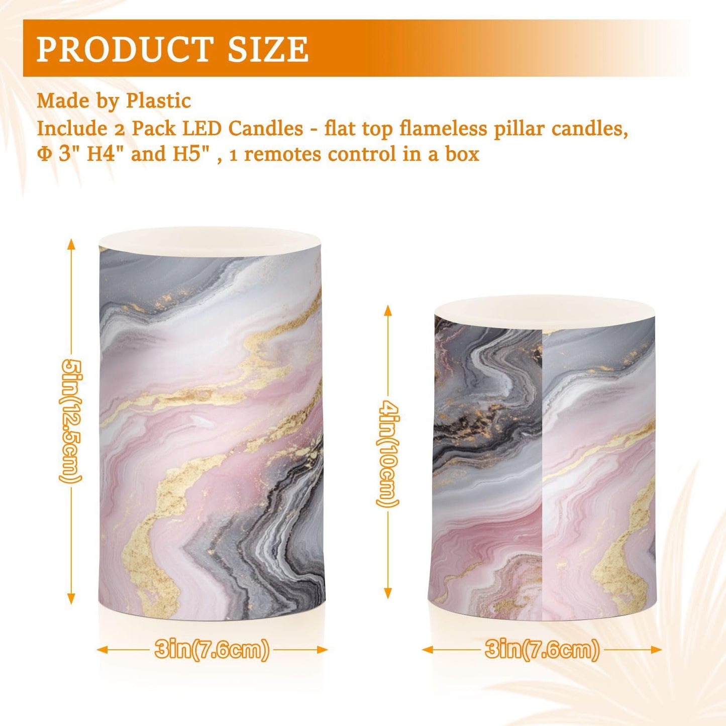 Kigai Abstract Marble Flameless Candles Battery Operated Flickering LED Candles with Remote & Timer 2PCS Outdoor Waterproof Pillar Light for Party Wedding Home Decor