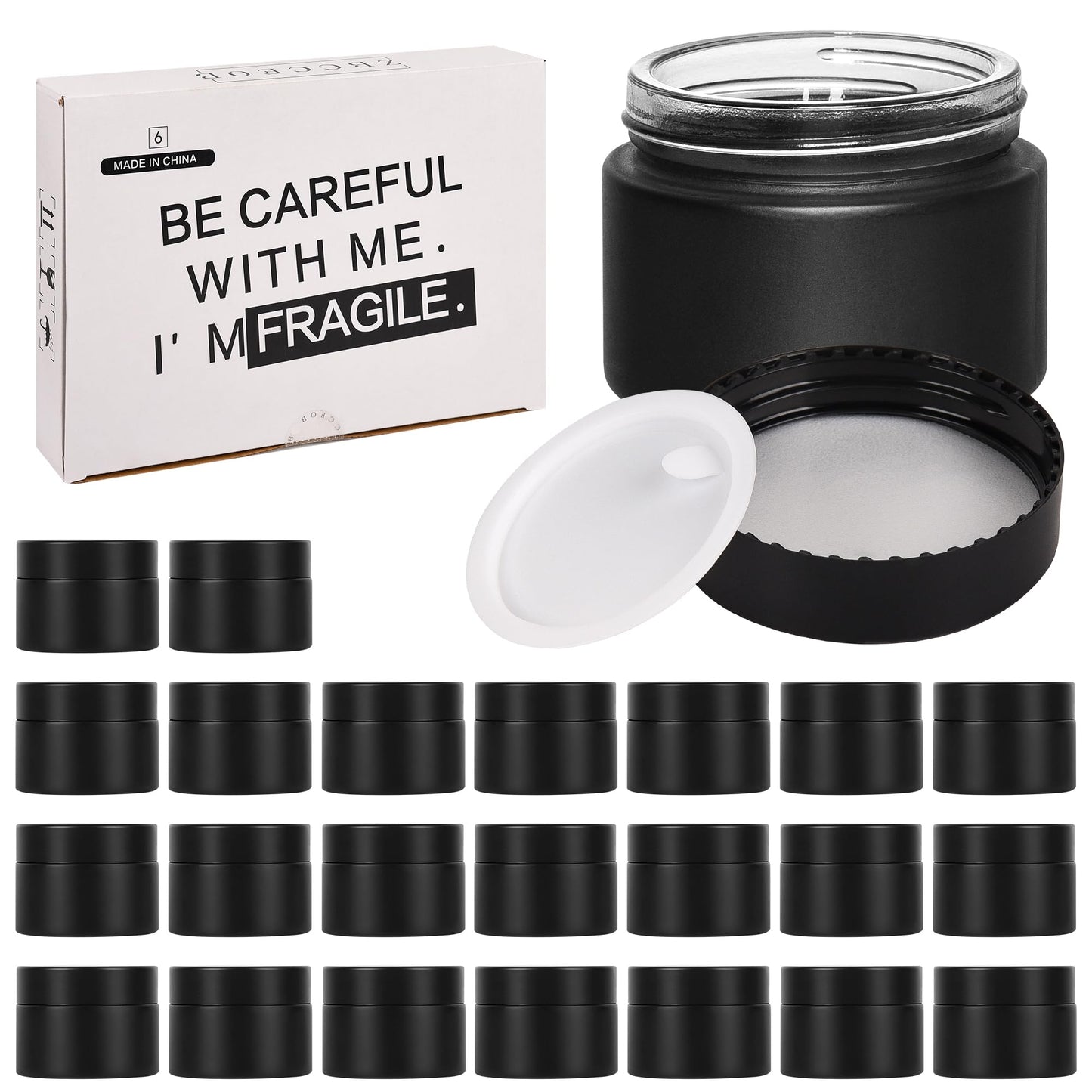 ZBCCEOB 2 oz Glass Jars with Lids, Round Airtight Cosmetic Jars with Inner Liners, Empty Containers for Lotions, Ointments, Candle Making, Creams, DIY Projects (24 Pack, Black Frosted)