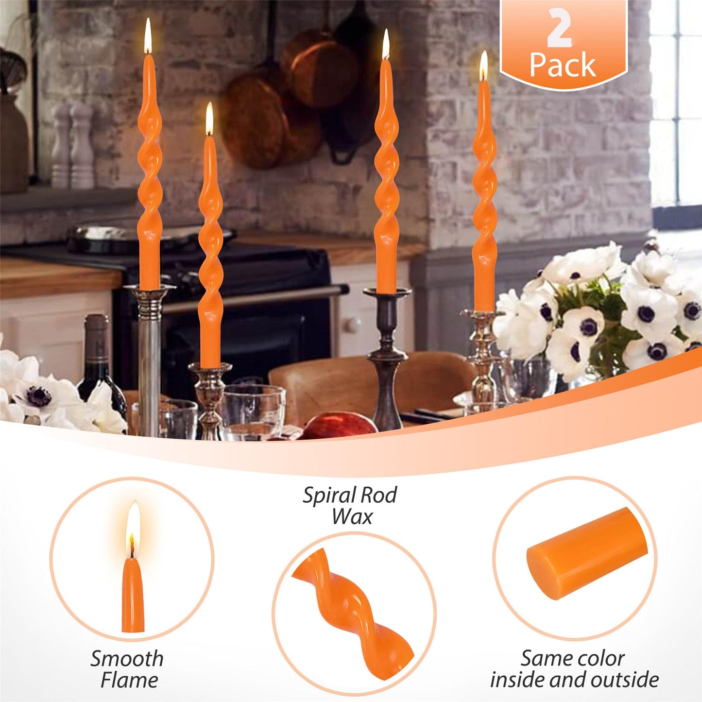 Spiral Candlesticks Orange Tapered Candle,Gedengni 10inches Cute Candle Sticks Long Taper Candles Pumpkin Twisted Candlestick for Holiday Dinner Weddings Festive Holiday Decor (1D-Orange)