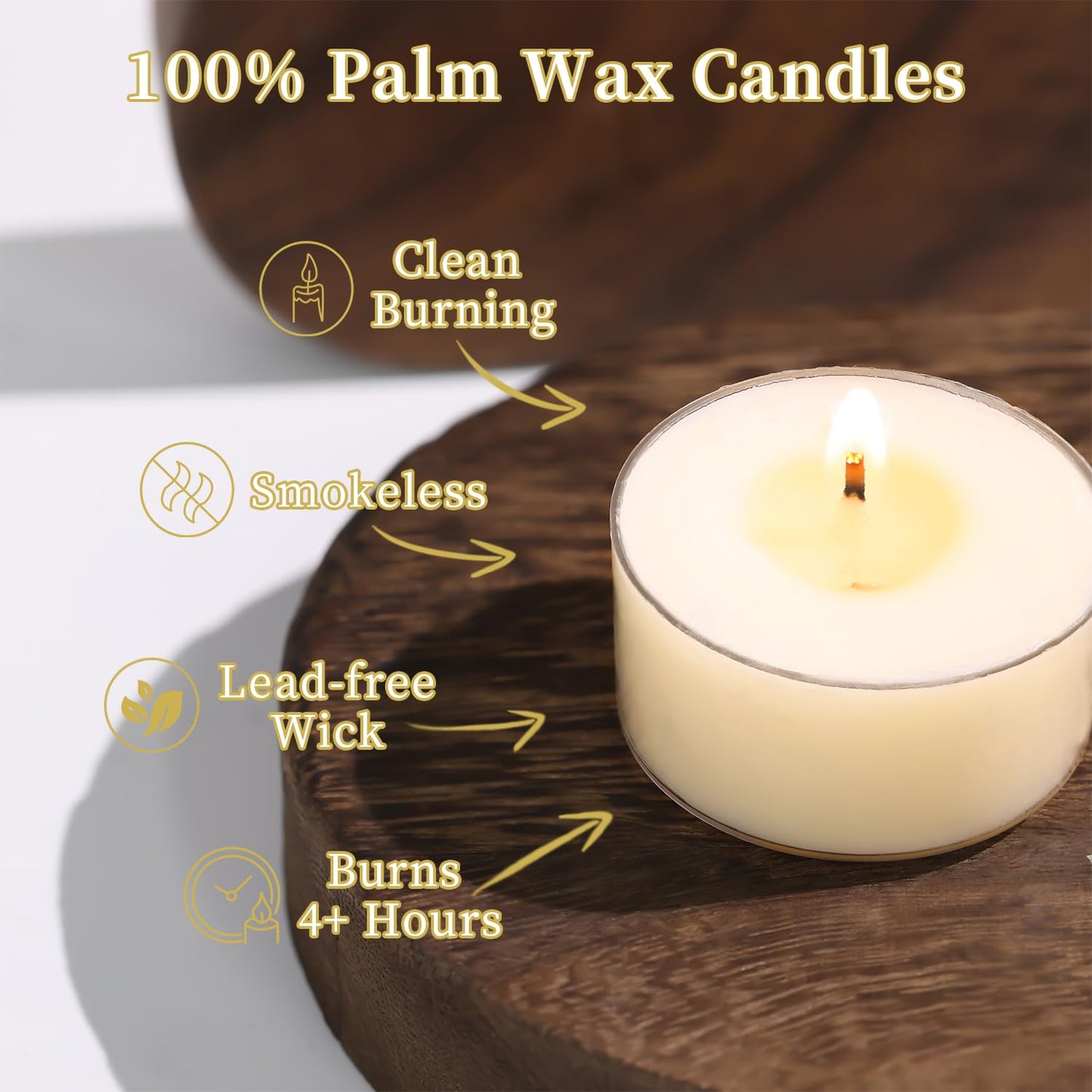 Scented Tea Lights Candles, Vanilla Embrace, 16 Pack – 100% Palm Wax Scented Tealights, Ivory Color, 6 Hour Long Burning, Vanilla Aromatherapy Tea Lights Candles for Relaxation, Home, Spa, Events