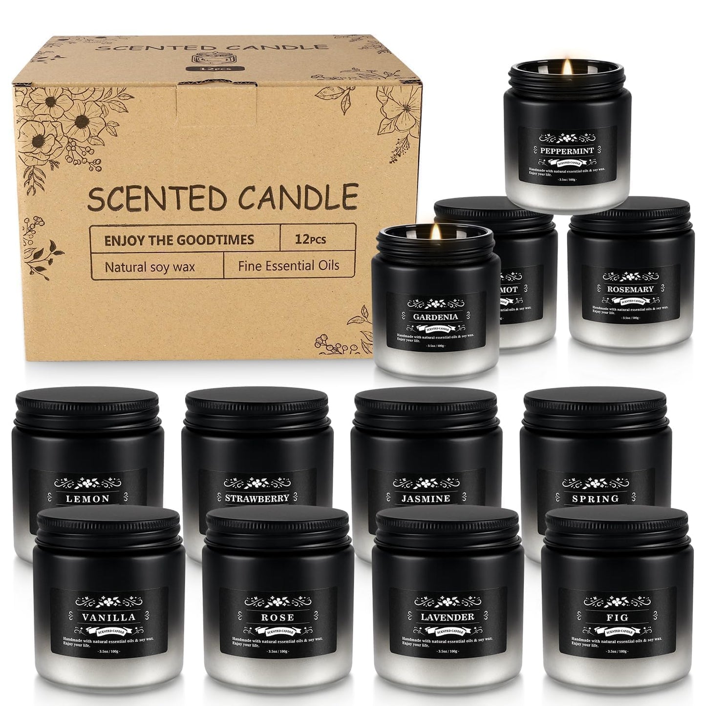 12 Pack Scented Candles Gift Set for Men Women - 3.5oz Soy Blend Jar Candles, 150+ Hours Long Lasting Aromatherapy Candle, Gifts for Mom Dad Husband Boyfriend, Mother's Day Birthday Valentine Christma